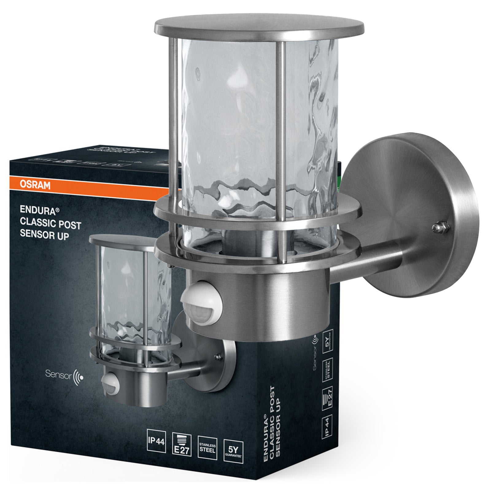 Kinkiet Ogrodowy Osram Lampa Elewacyjna Zewnętrzna Latarnia E27 Aluminium IP44 z Czujnikiem Ruchu i Zmierzchu 1 szt.