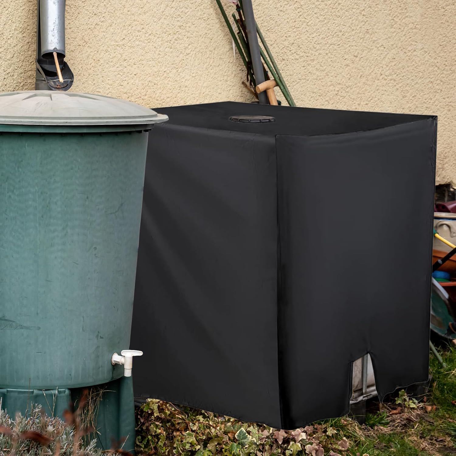 Pokrowiec ochronny UV do zbiornika na wodę IBC 1000 l – 120 x 100 x 116 cm – odpowiedni do zewnętrznych zbiorników na deszczówkę – czarny - 6