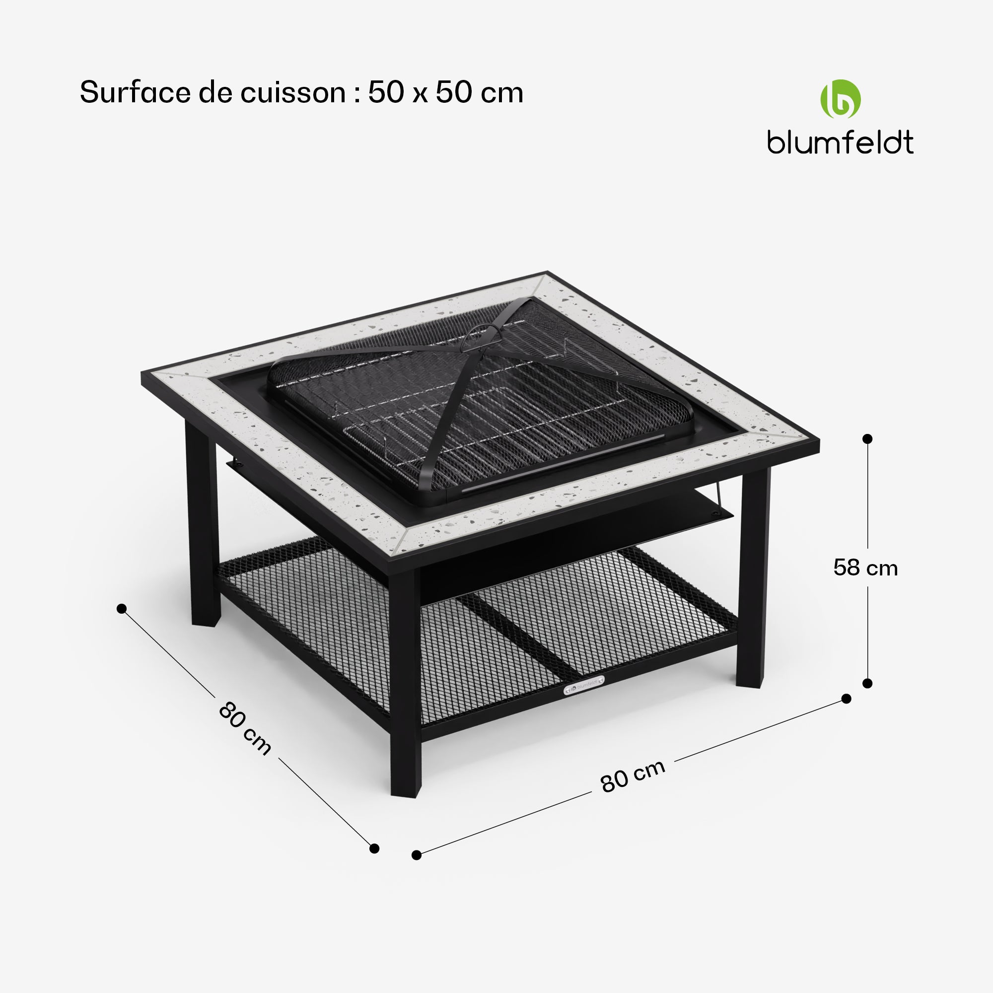 BLUMFELDT Merano Avanzato brasero 3 en 1 avec fonction barbecue utilisable comme table 87 x 87 cm Gris / argent - 8