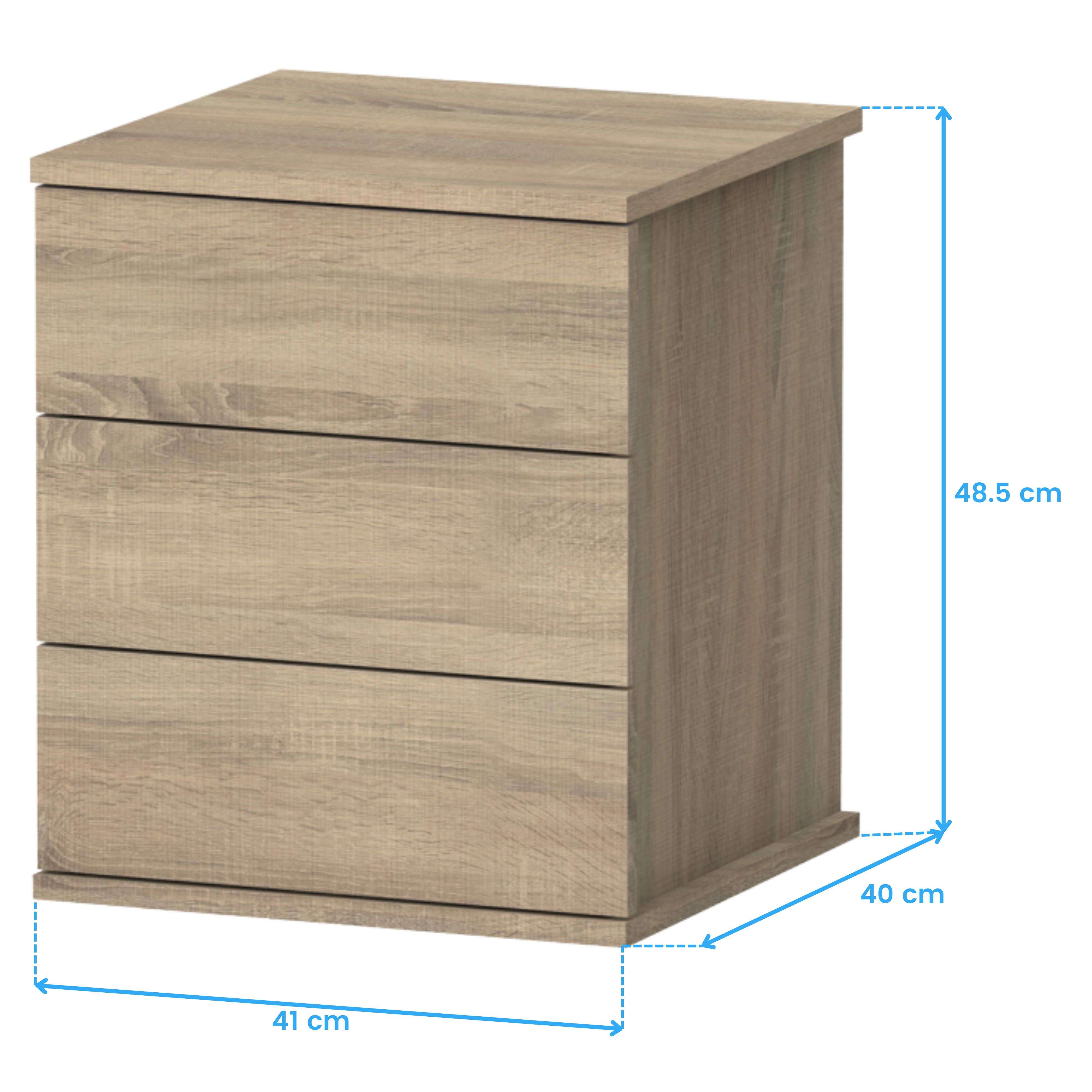 Table de chevet Dana en chêne cambrien avec 3 tiroirs, style chambre à coucher et salon, 49 x 41 x 40 cm - 6