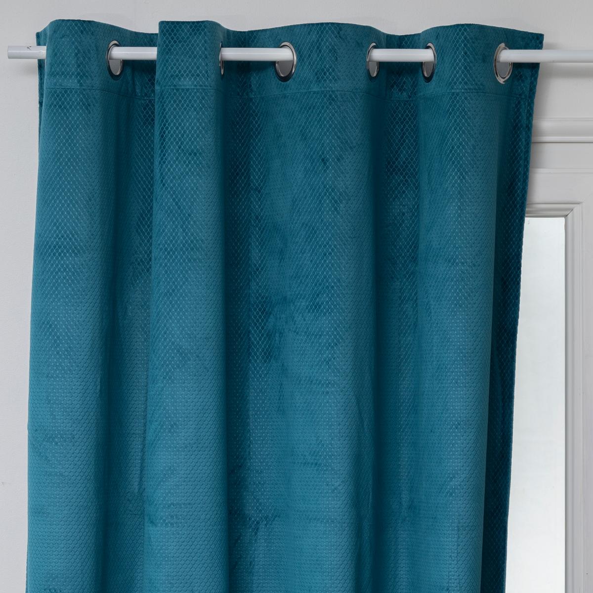 Cortina opaca «otto» de terciopelo - con ojales - azul cerceta 140 x 260 cm - atmosphera créateur d'intérieur