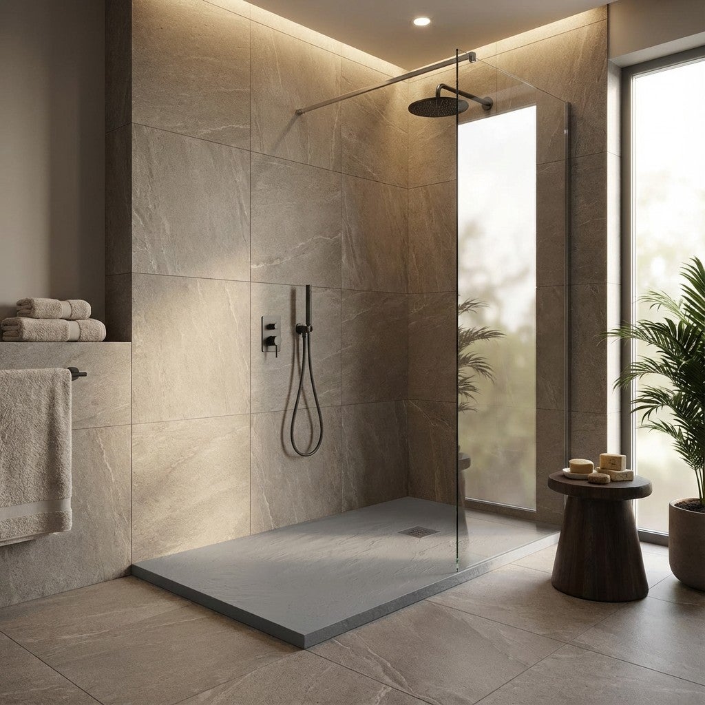 Receveur de douche en résine couleur ciment 70x160 cm avec grille et bonde - Showey - 4