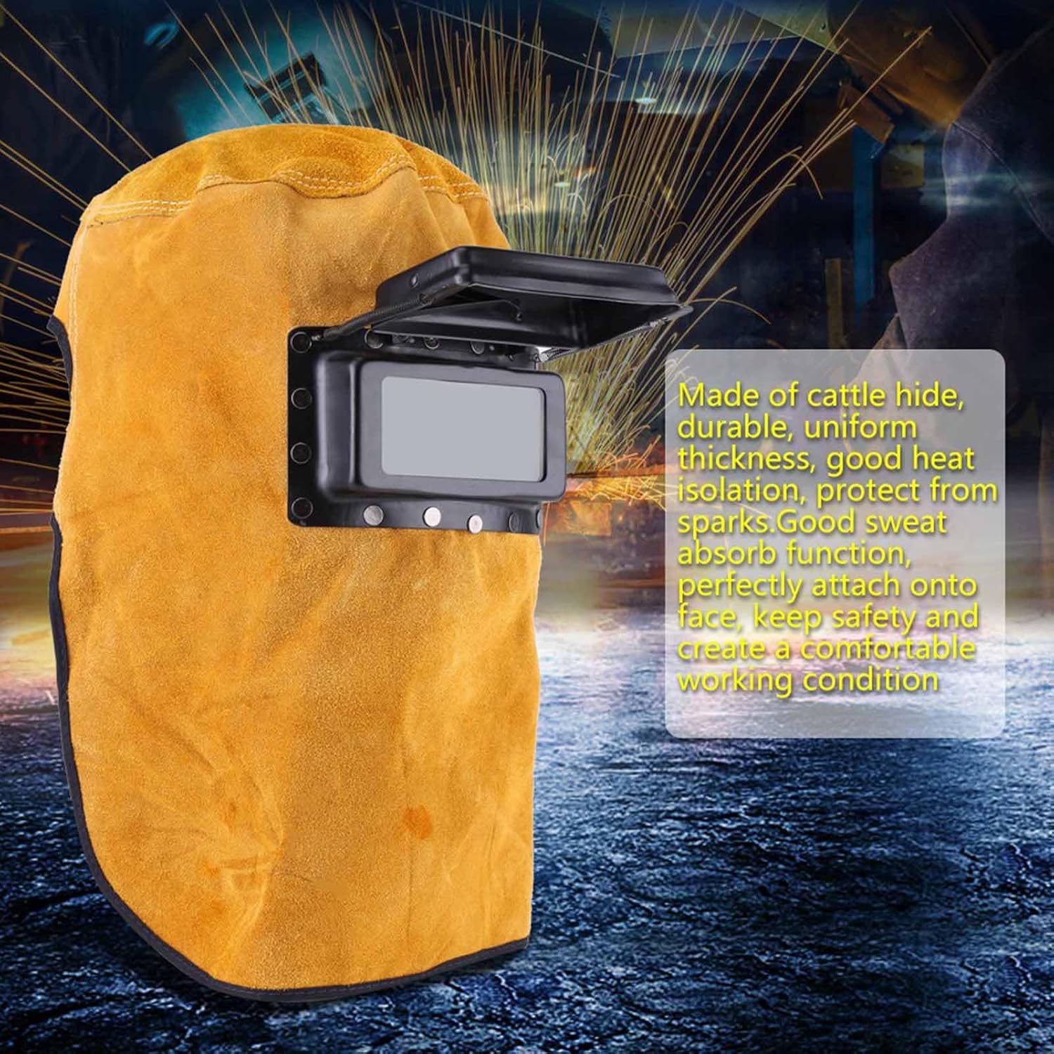 Capacete de soldagem em couro, máscara de proteção respirável, máscara de soldagem com lente de segurança. - 2