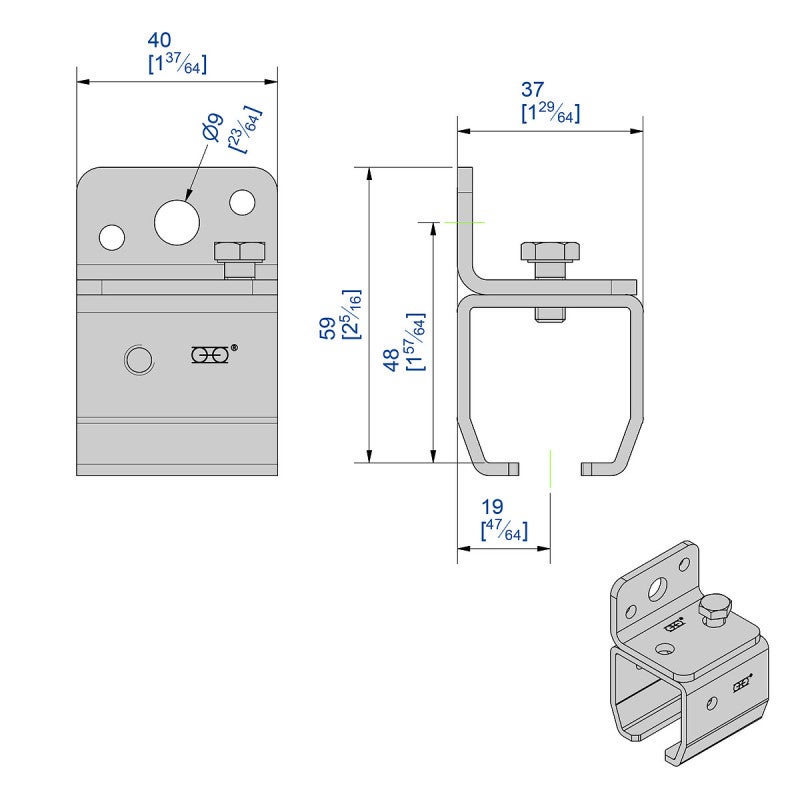 Support équerre enveloppant pour fixation murale d'un rail SLID'UP SU2048 - 2