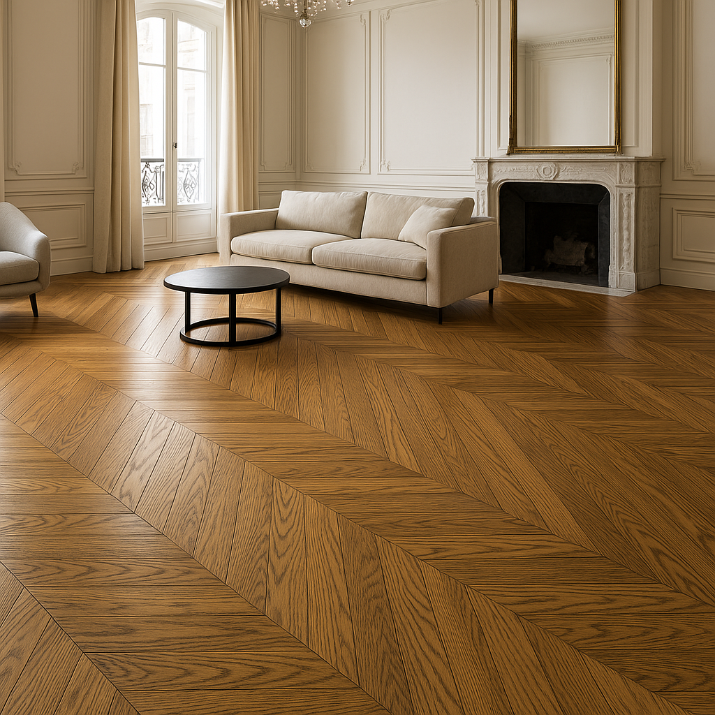 Parquet Point de Hongrie 60° Bambou Massif Verni Chêne Golden ...