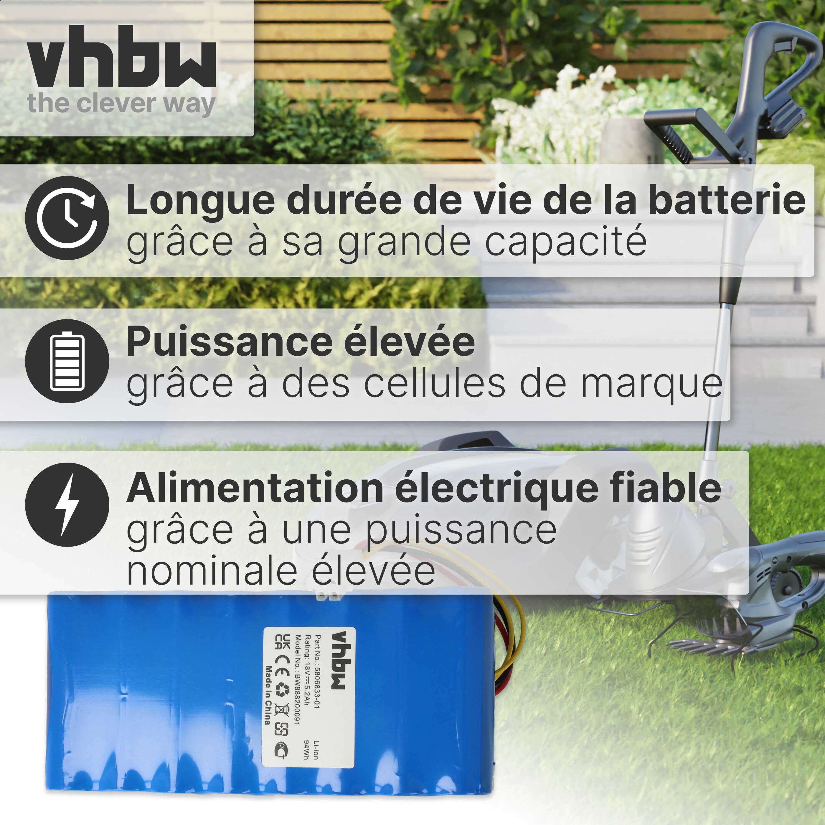 vhbw Bloc de batteries compatible avec Husqvarna Automower 320, 420 (jusque 2019/2020), 330X robot tondeuse (5200mAh, 18V, Li-ion) - 3