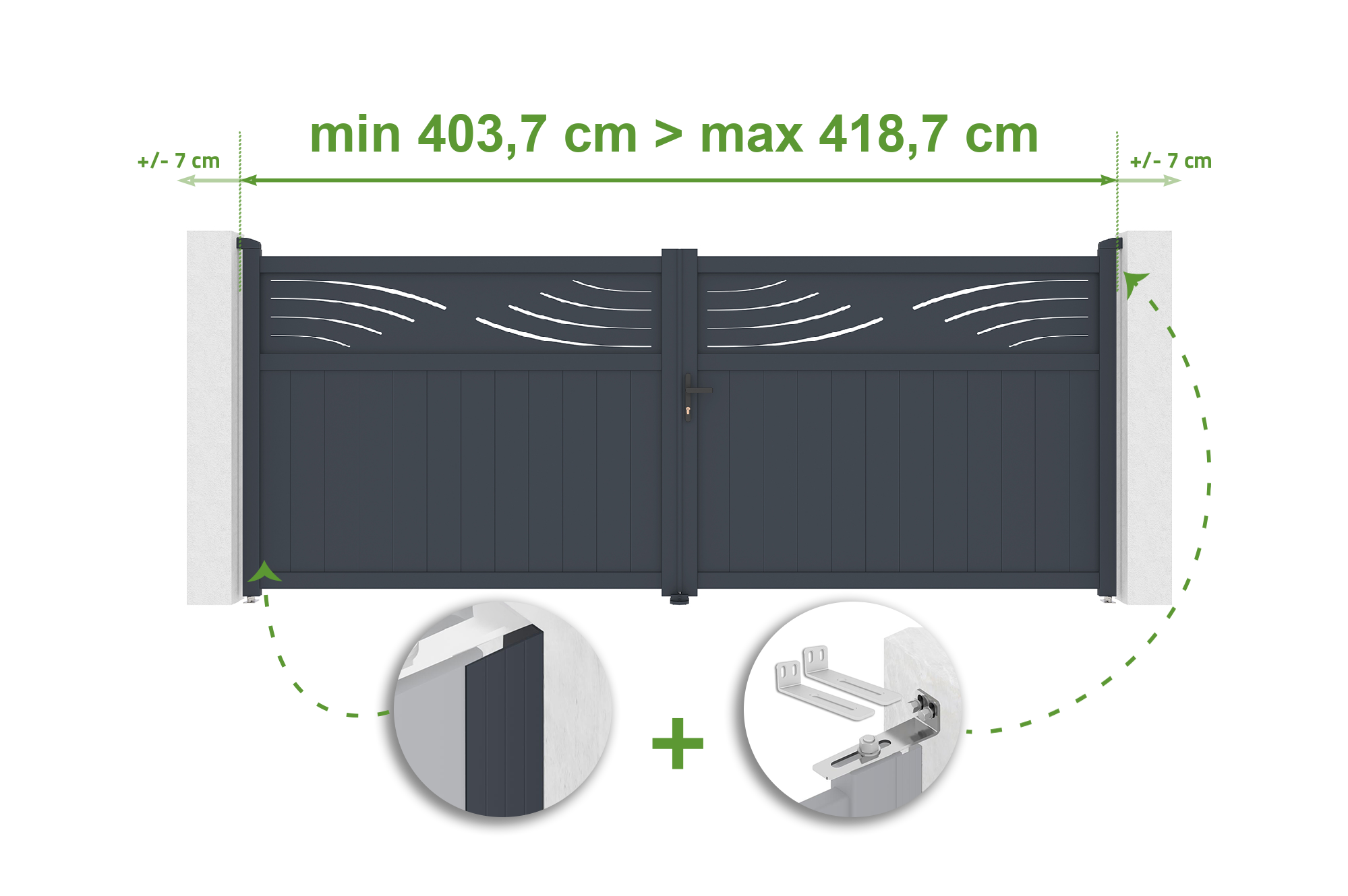 Brama skrzydłowa regulowana szerokość 4m HALTI H.160cm szara aluminiowa