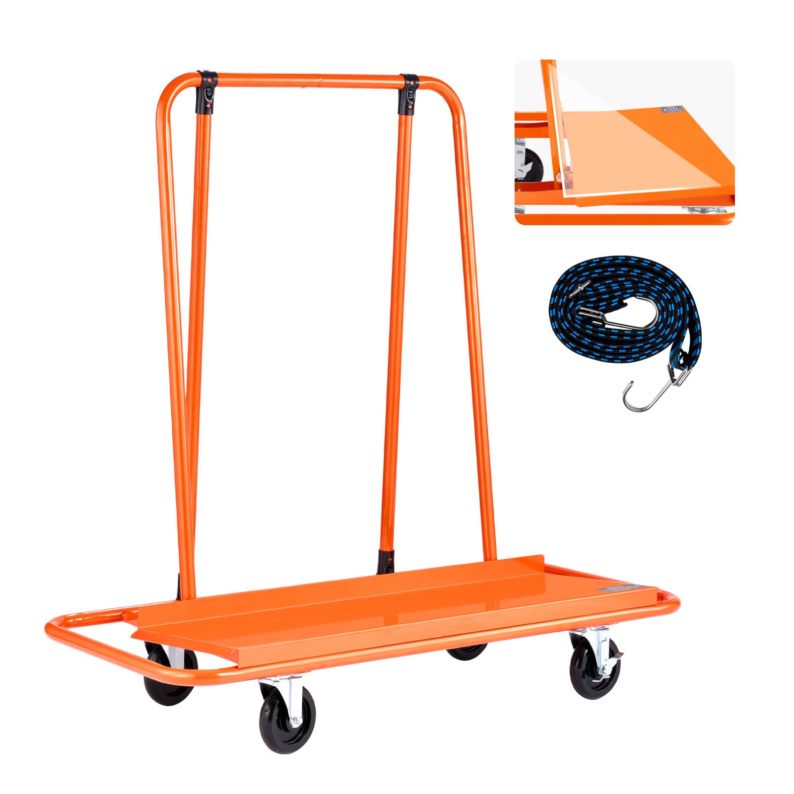 Wózek do transportu płyt gipsowo-kartonowych 816 kg, platforma nachylona 15°, pas zabezpieczający, budowlany