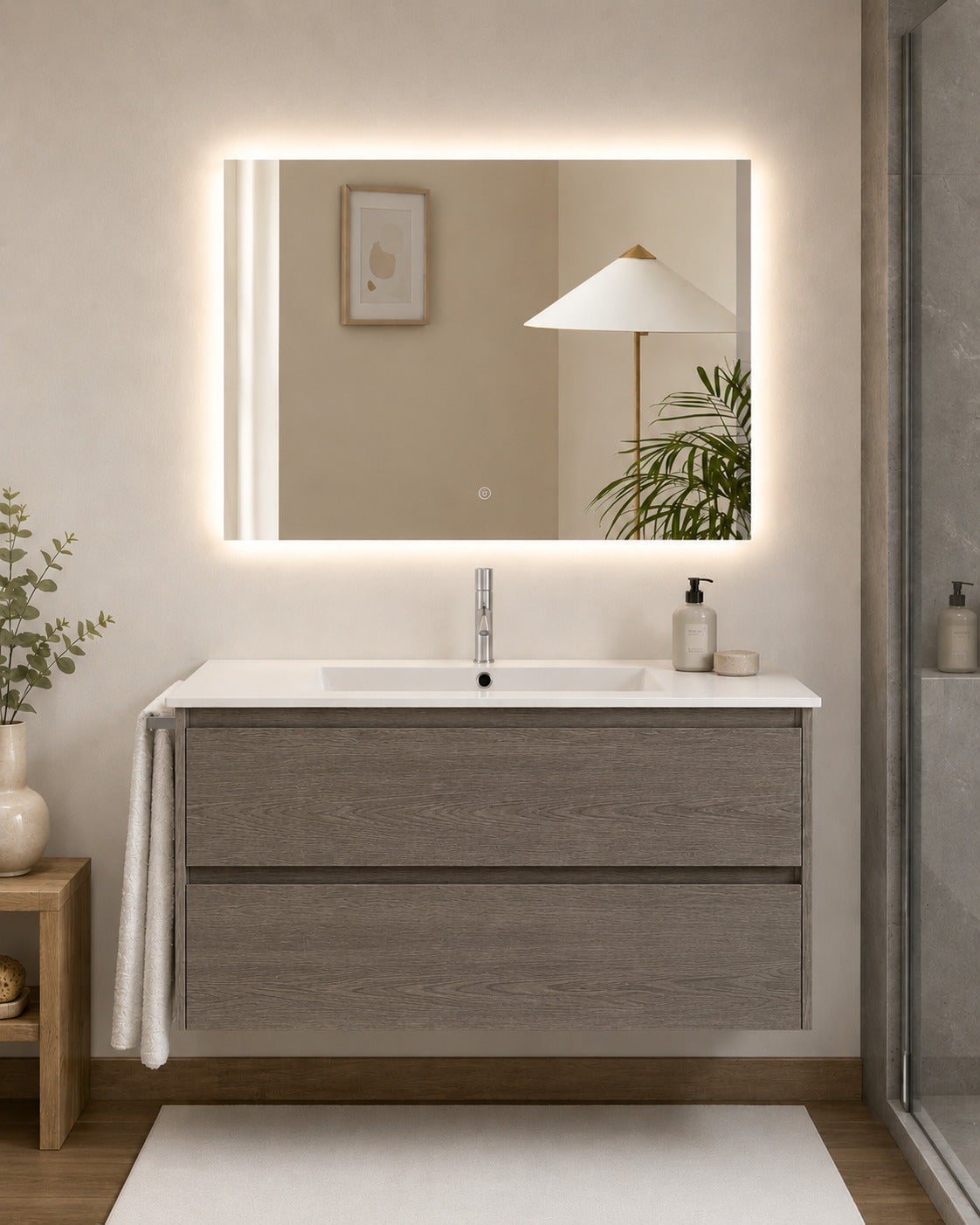 Mobilier de baie cu lavoar ORIGENBATH IBIZA fără oglindă 100x40 cm stejar smoky