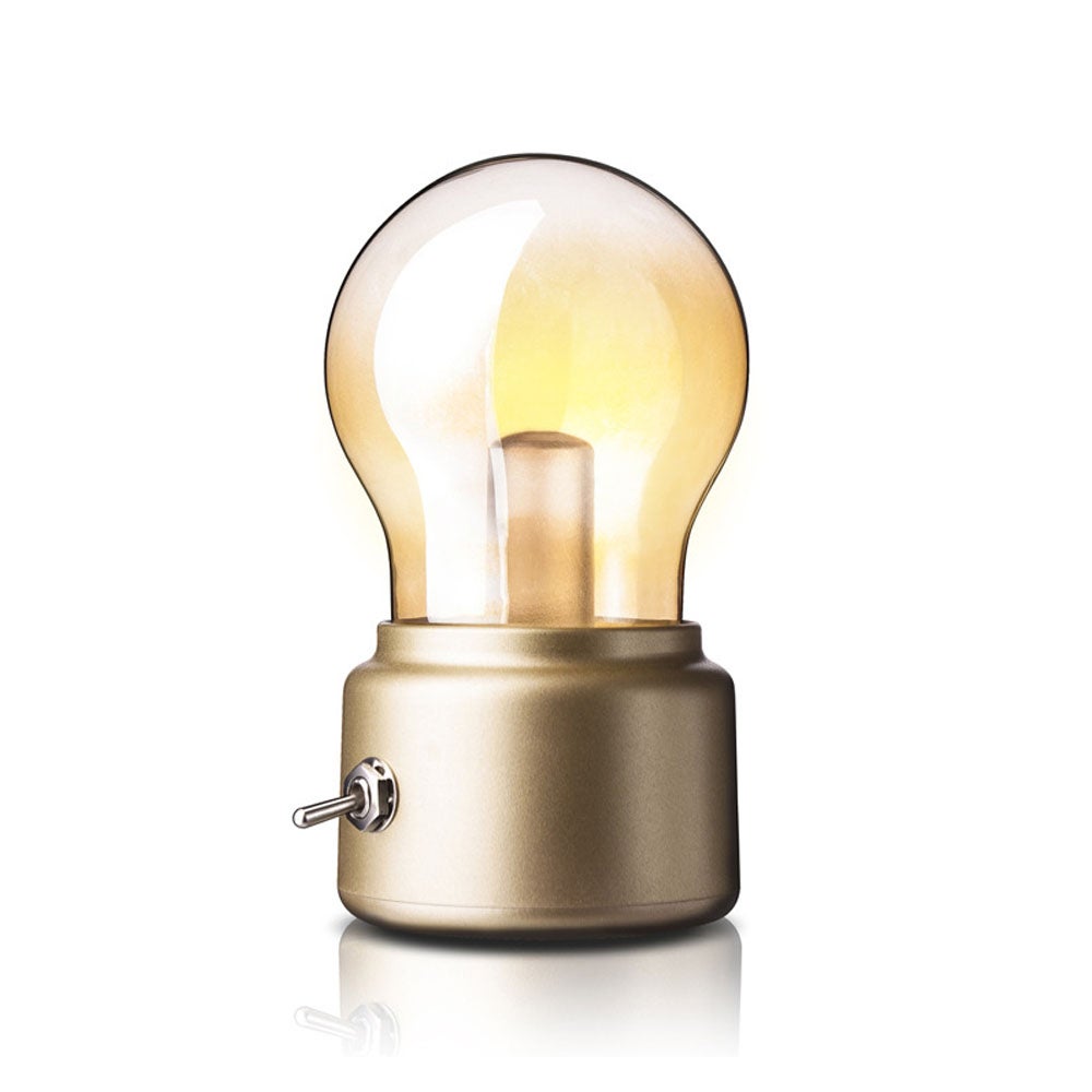 (Złota) Lampka nocna z żarówką retro, kreatywna lampka nocna z możliwością ładowania przez USB, staromodna lampa stołowa LED