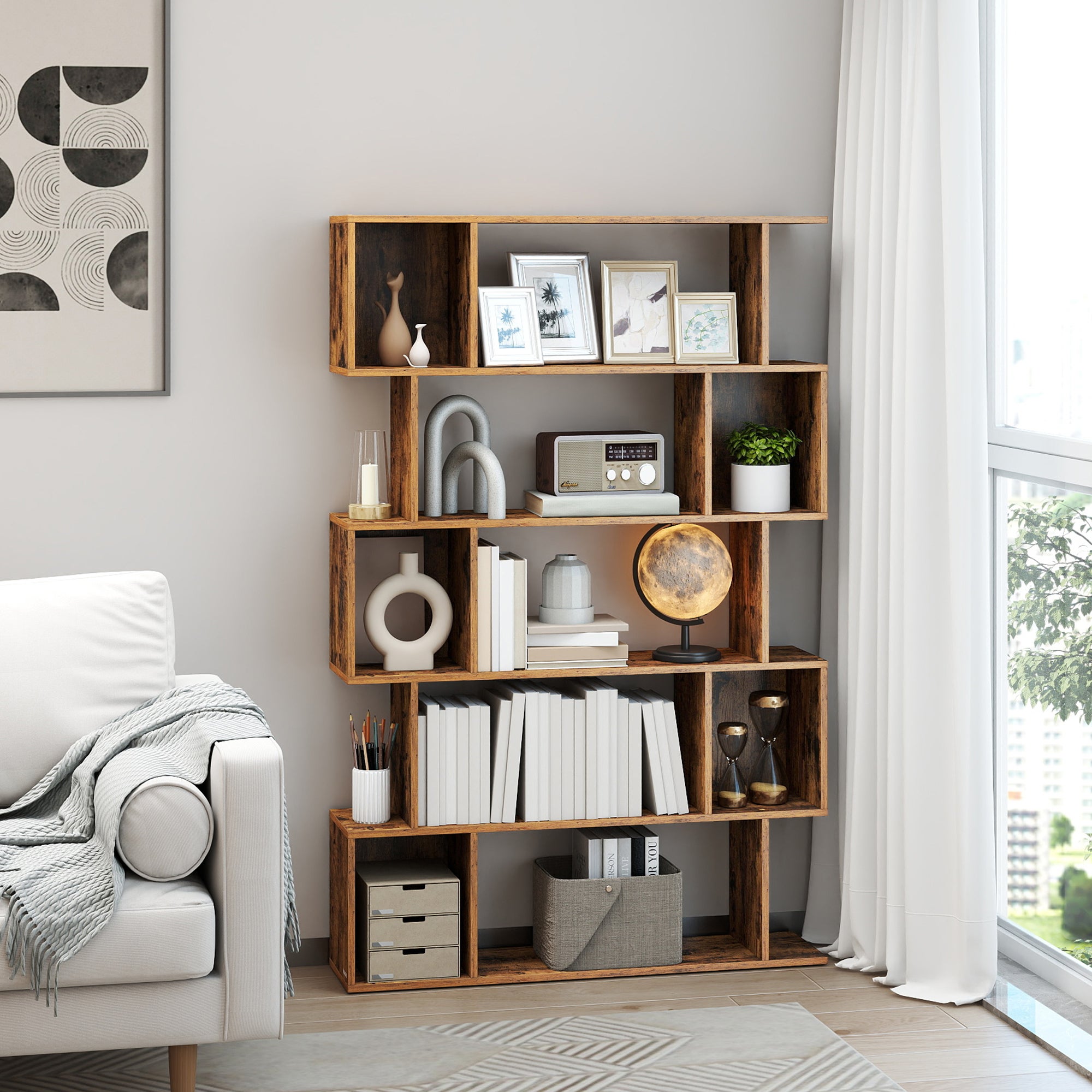 YGYQZ Libreria A 6 Cubi Bassa Con Ripiani Aperti: Scaffale Salvaspazio, Rustico Marrone, 120x30x71 Cm Per Soggiorno E Camera - 2