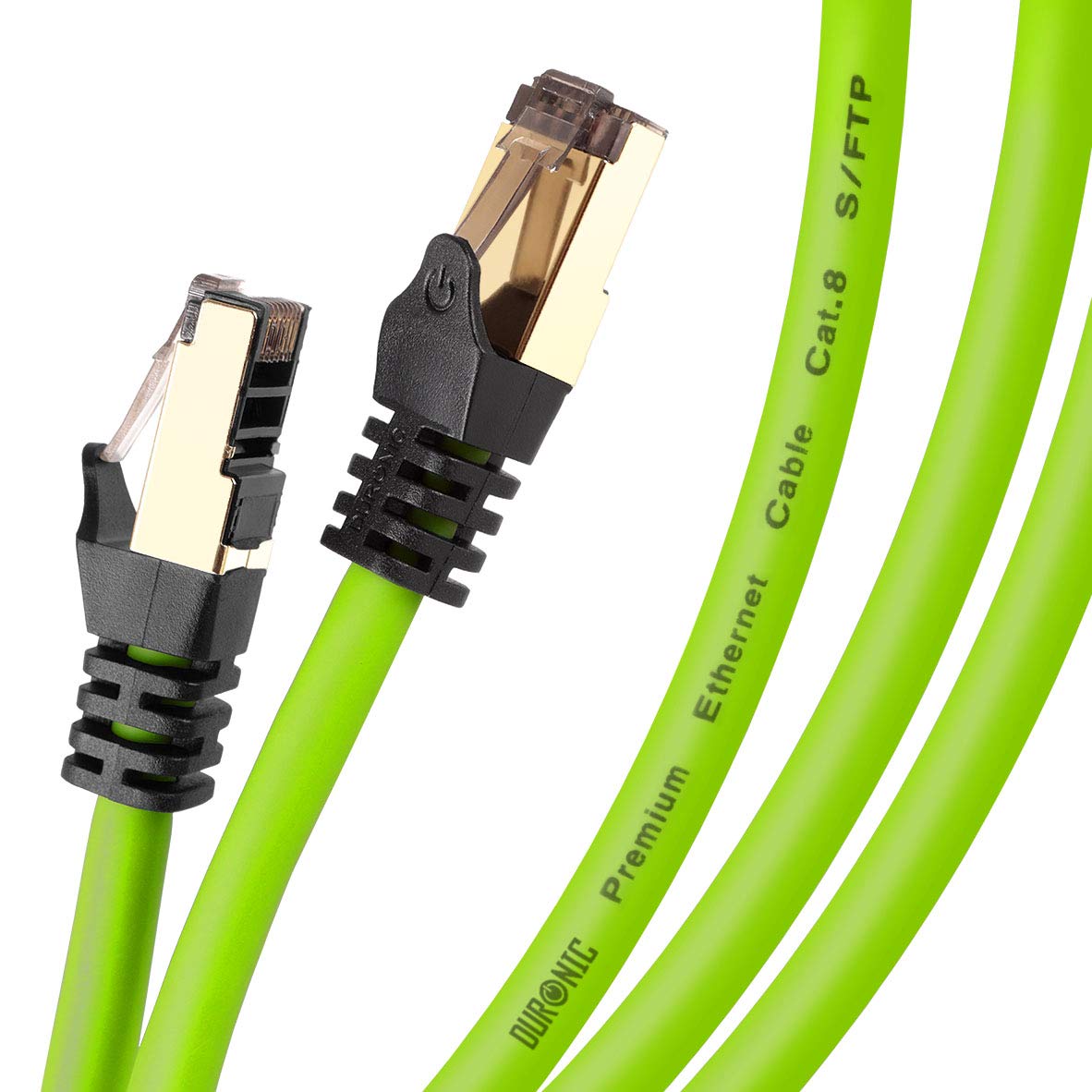 Câble Ethernet CAT8 GN Vert 1 m - S/FTP paire torsadée - Bande passante 2Ghz / 2000MHz - Transmission de données 40 Gigabits - Connecteurs RJ45 - 9