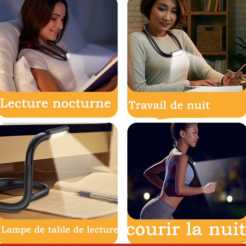 Lampe De Lecture LED Rechargeable Pour Le Cou – 360° Réglable – Parfaite Pour Lire, Tricoter, Camper Ou Bricoler