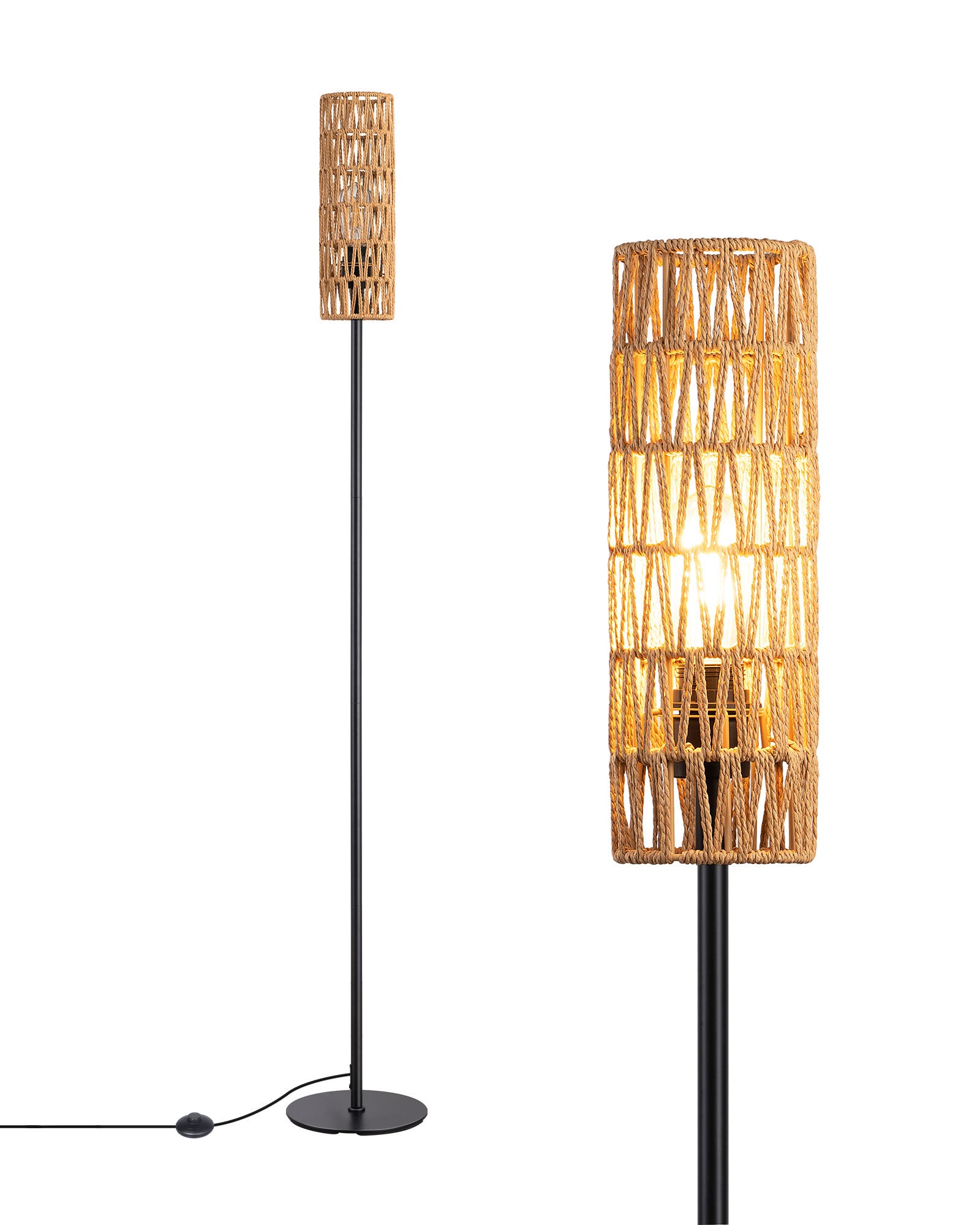 EDISHINE Lampadaire sur Pied Salon 165 cm, avec E27 Ampoule LED 2700K, Interrupteur à Pédale, Abat-jour en Corde Tissée - 8