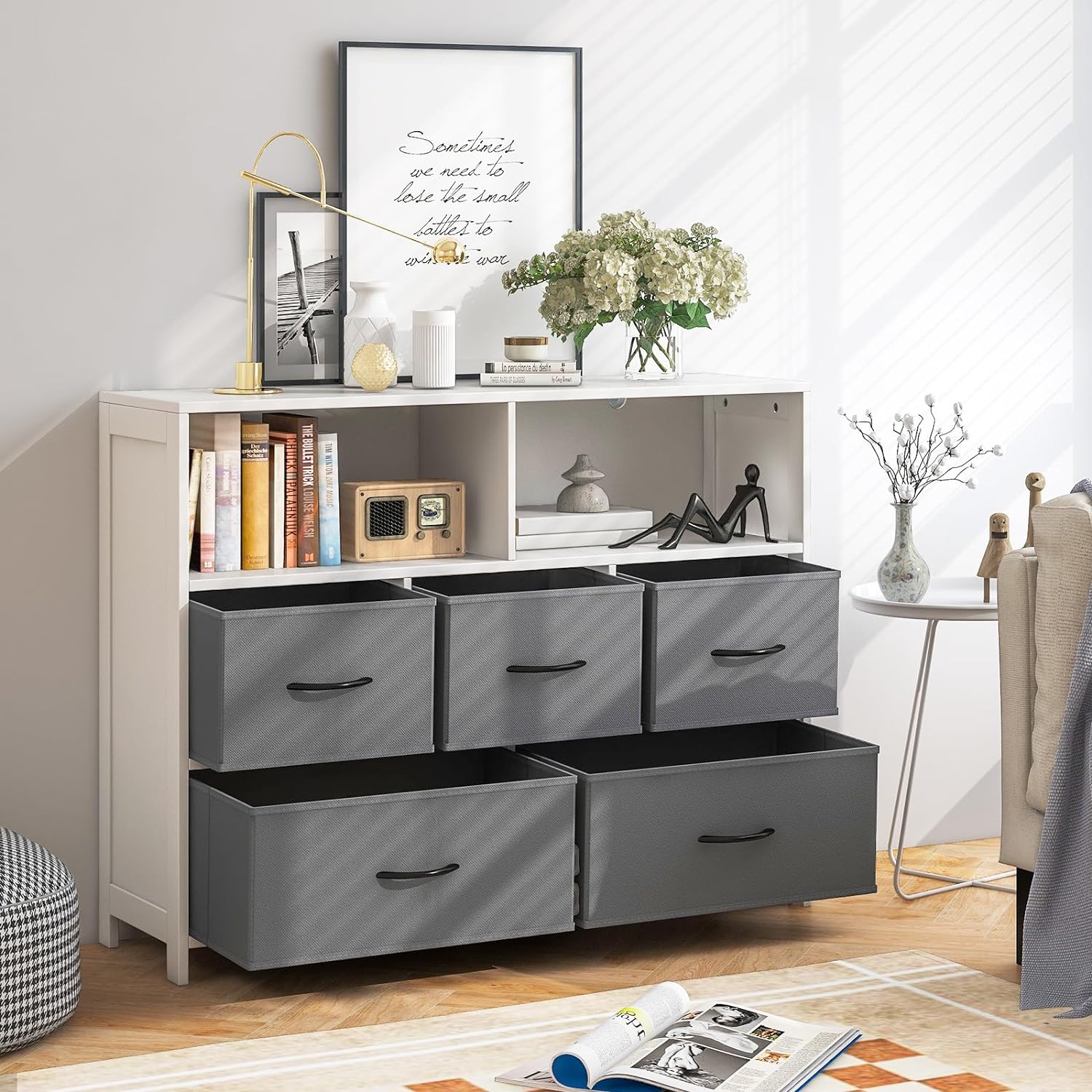 Cómoda Plegable De Tela Con 7 Cajones - Estilo Industrial Marrón, 98x29x85 Cm, Ideal Para Salón O Dormitorio