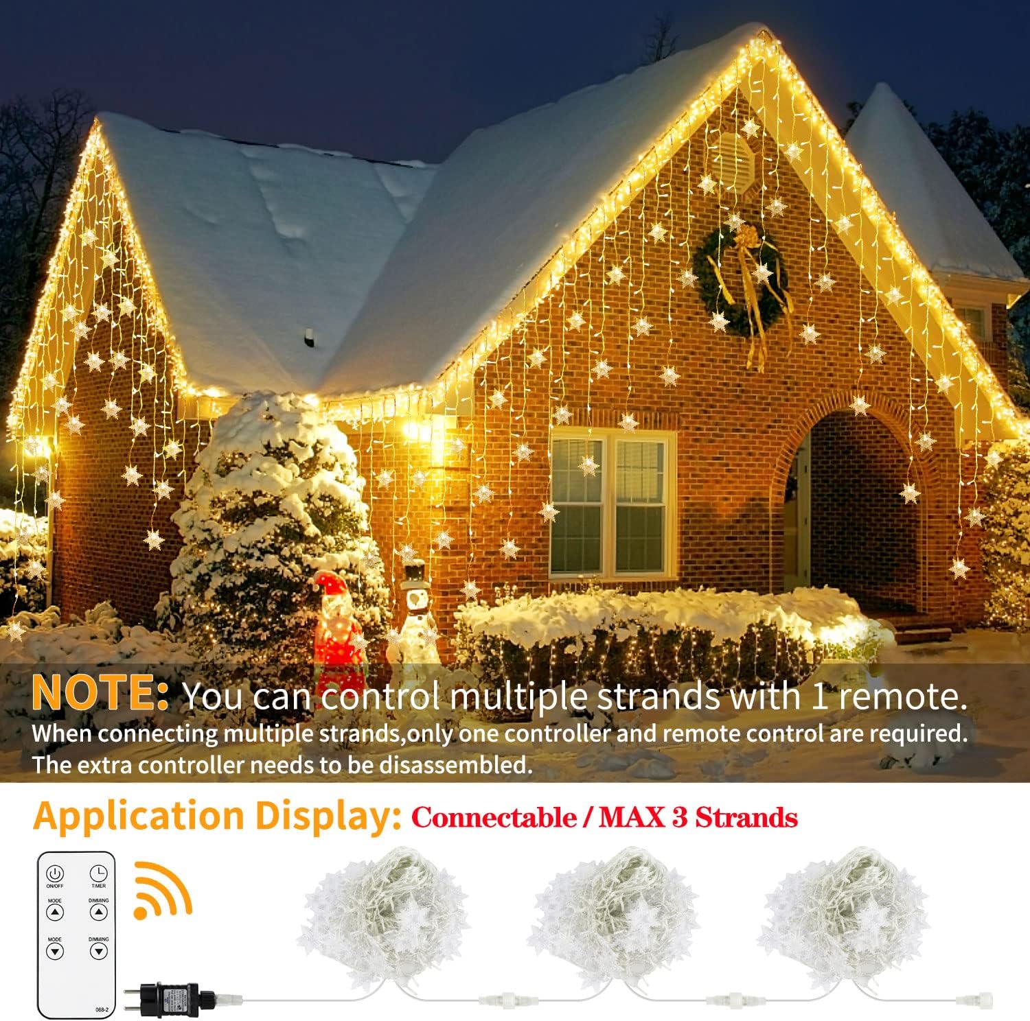Guirlande lumineuse LED rideau, 9 m, 360 LED, étanche IP44, avec 8 modes d'éclairage, télécommande, décoration de Noël intérieure/extérieure - 7