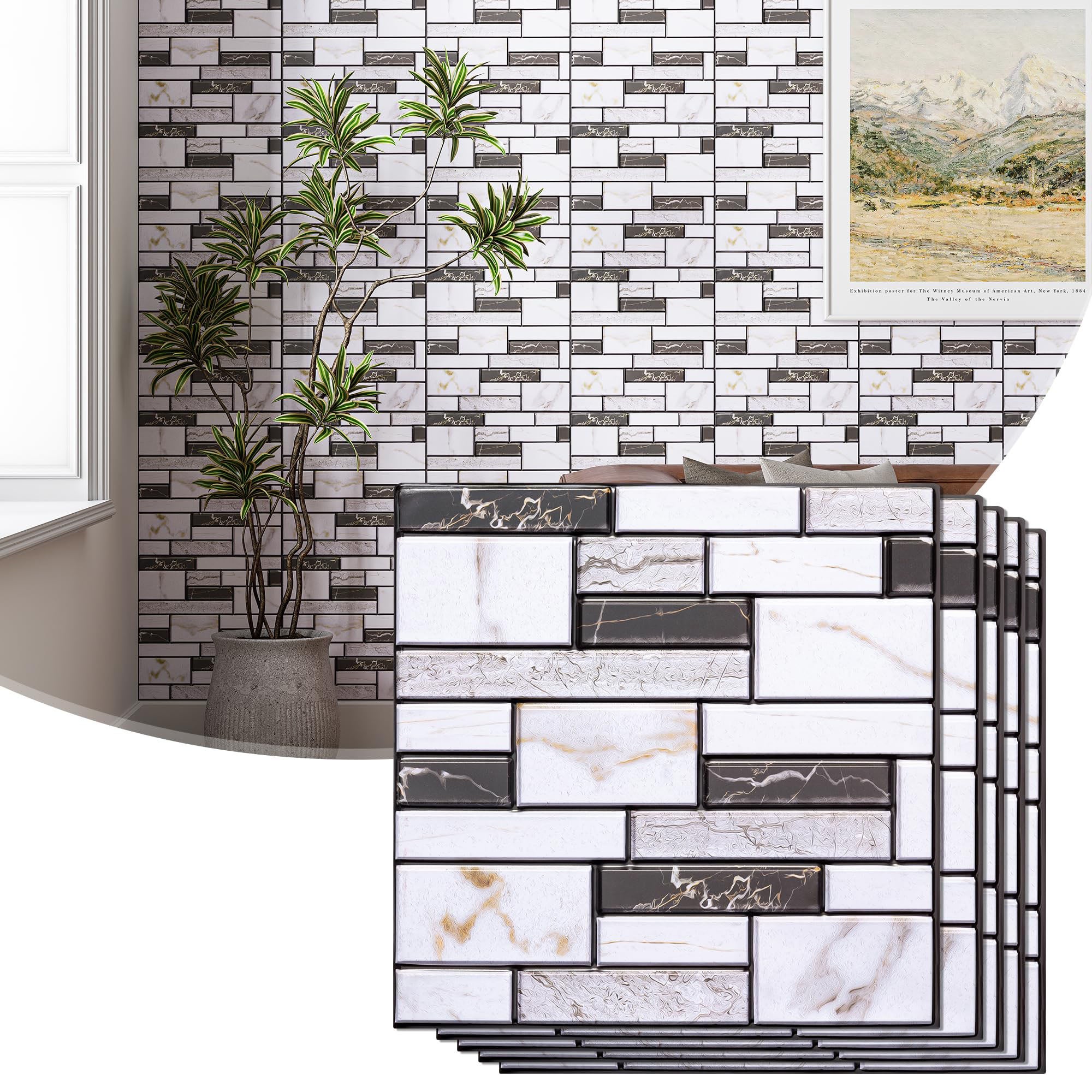 Carta Da Parati 3D Effetto Mattoni Bianchi - 10 Pezzi Autoadesivi, Impermeabili, Per Cucina E Bagno - Foto 3