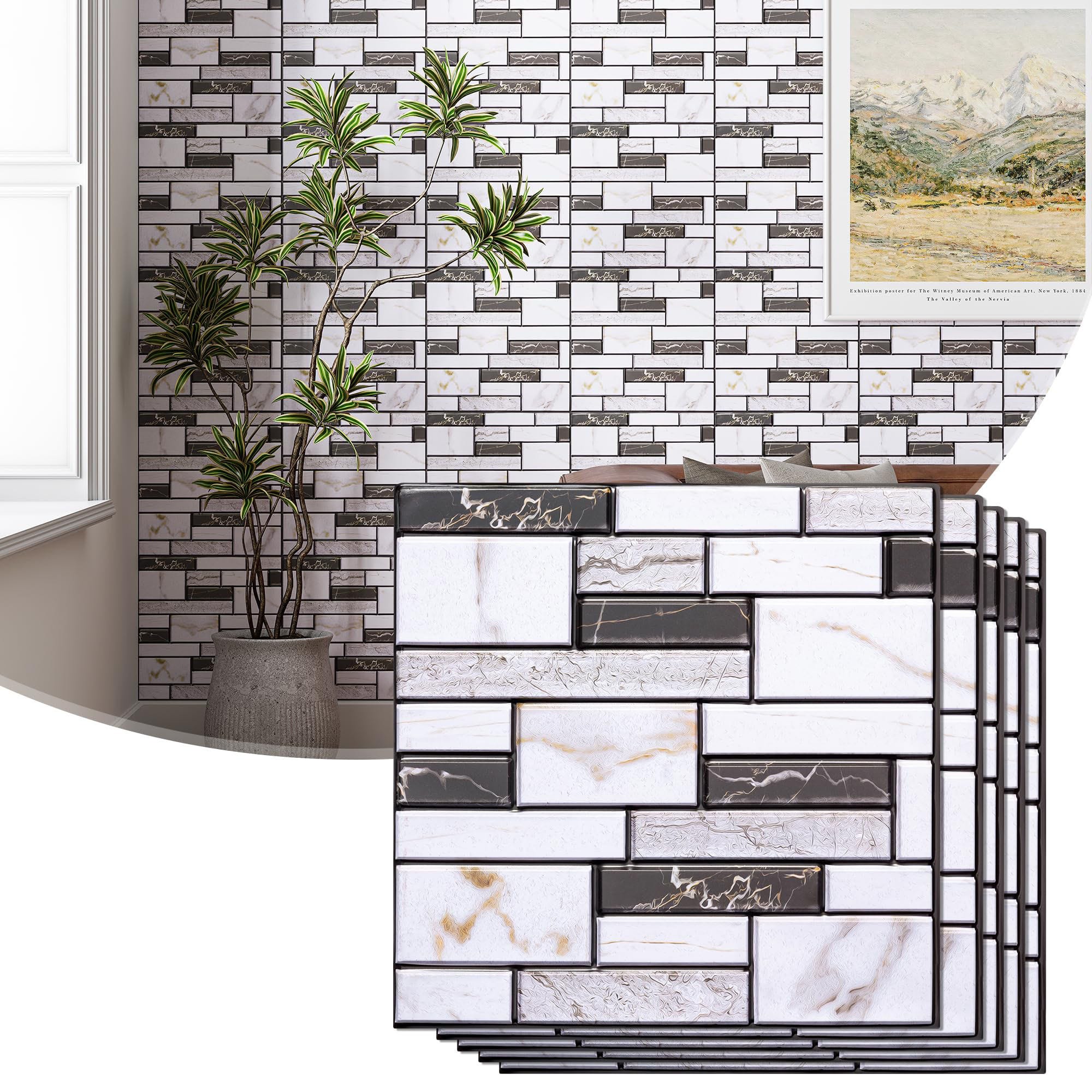 Carta Da Parati 3D Effetto Mattoni Bianchi - 10 Pezzi Autoadesivi, Impermeabili, Per Cucina E Bagno - Foto 3