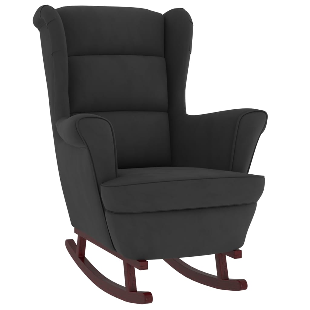 Fauteuil à Bascule Maustin Chenille Beige Et Structure En Acier Noir Et Bois De Hetre