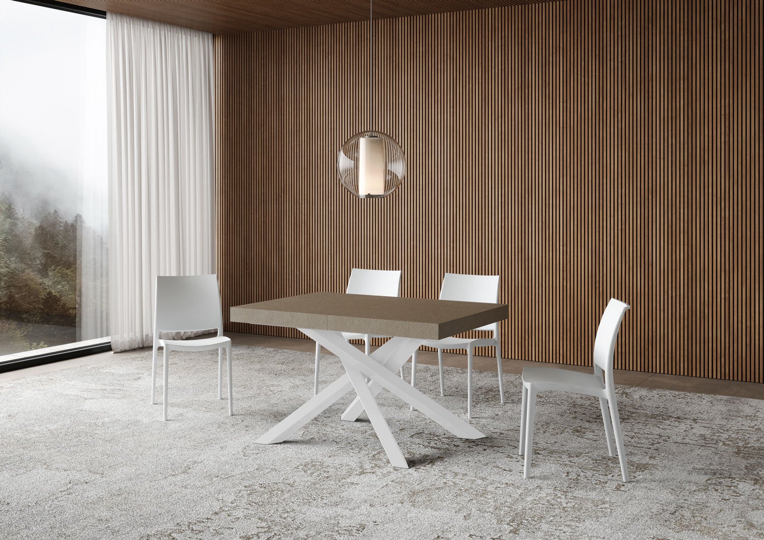 Stół rozkładany Volantis Premium w kolorze gołębiej szarości 140/400x90 cm z białymi nogami