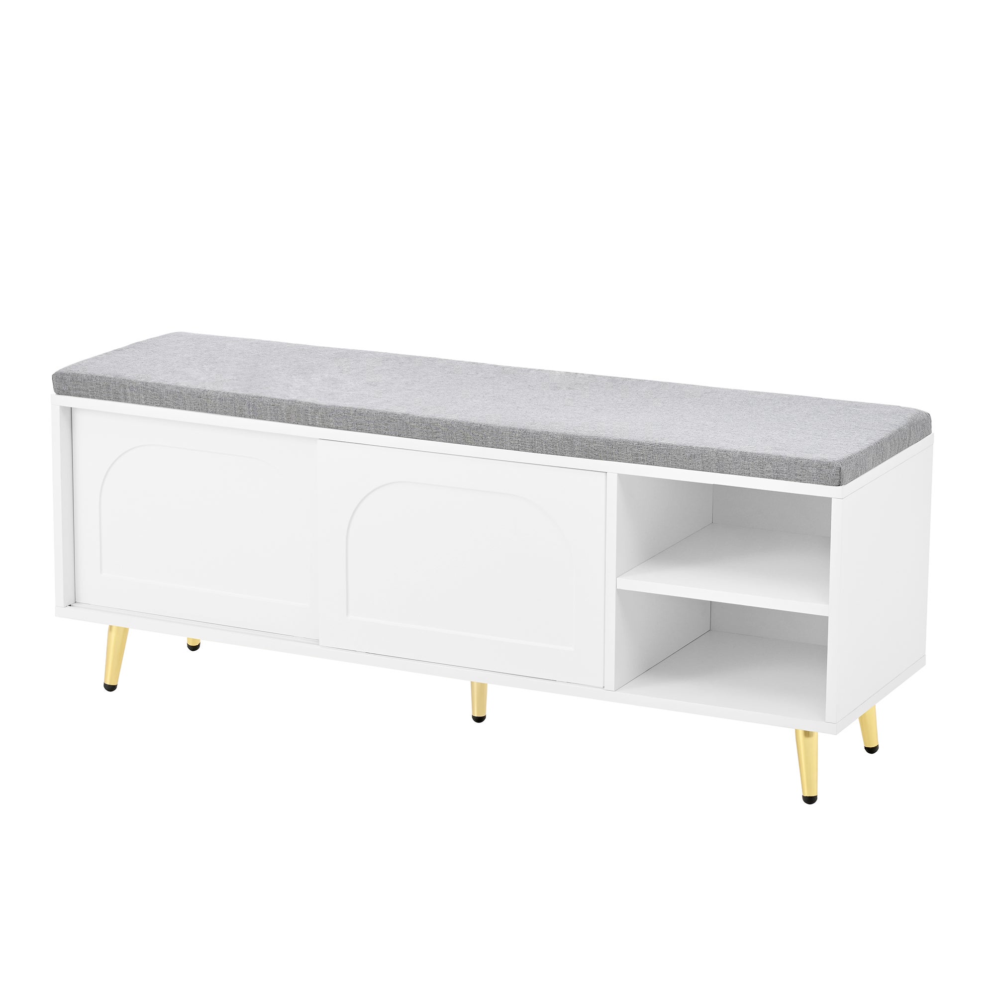 Banc à Chaussures , Banc avec Assise Rembourrée et Rangement Intégré, Meuble Multifonction pour Entrée ou Chambre, Blanc 121x35x49 cm - 9