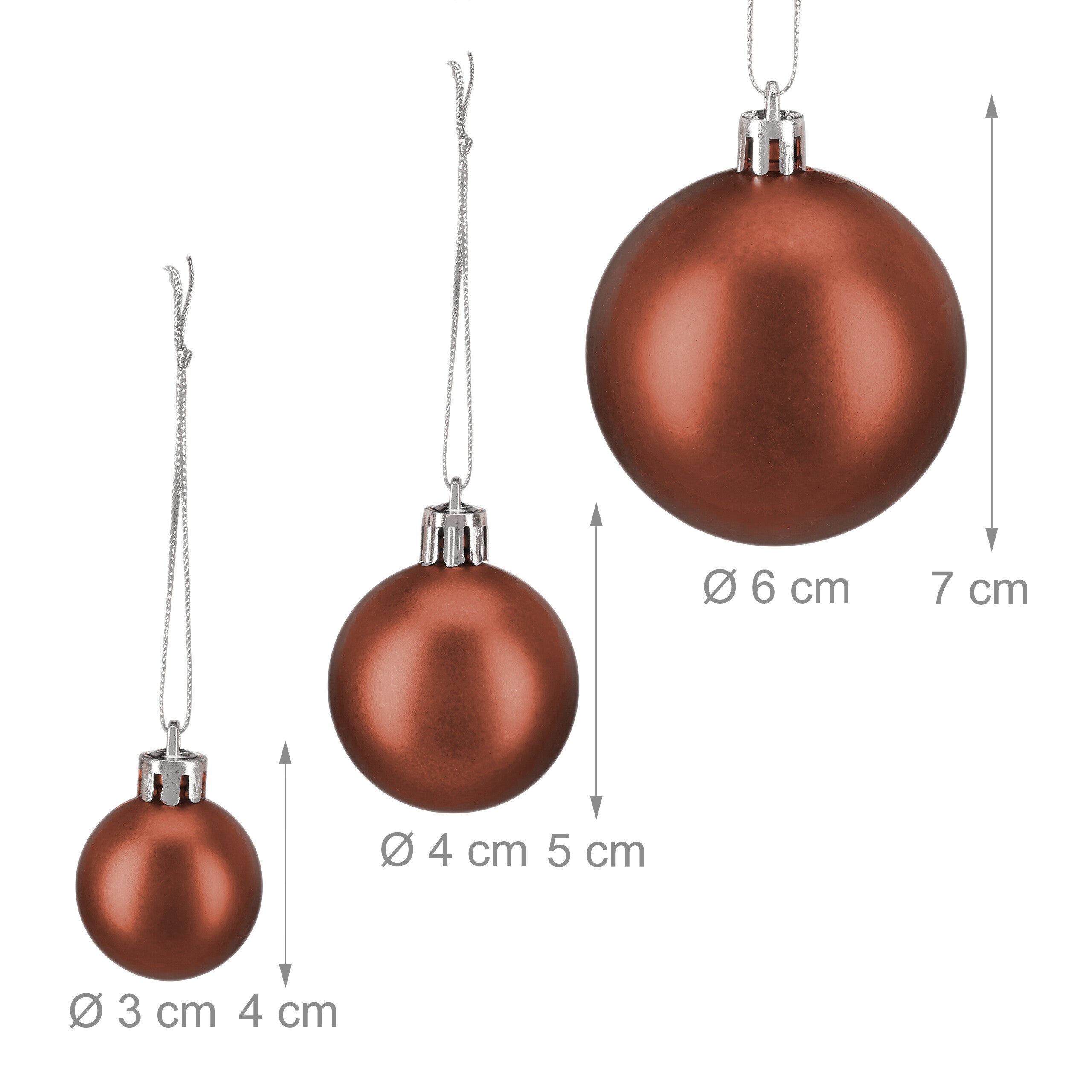 Boules de Noël, Lot de 100, Décoration, polies, scintillantes et luisantes, Boule de Noël ∅ 3, 4&6 cm, marron, Relaxdays - 4