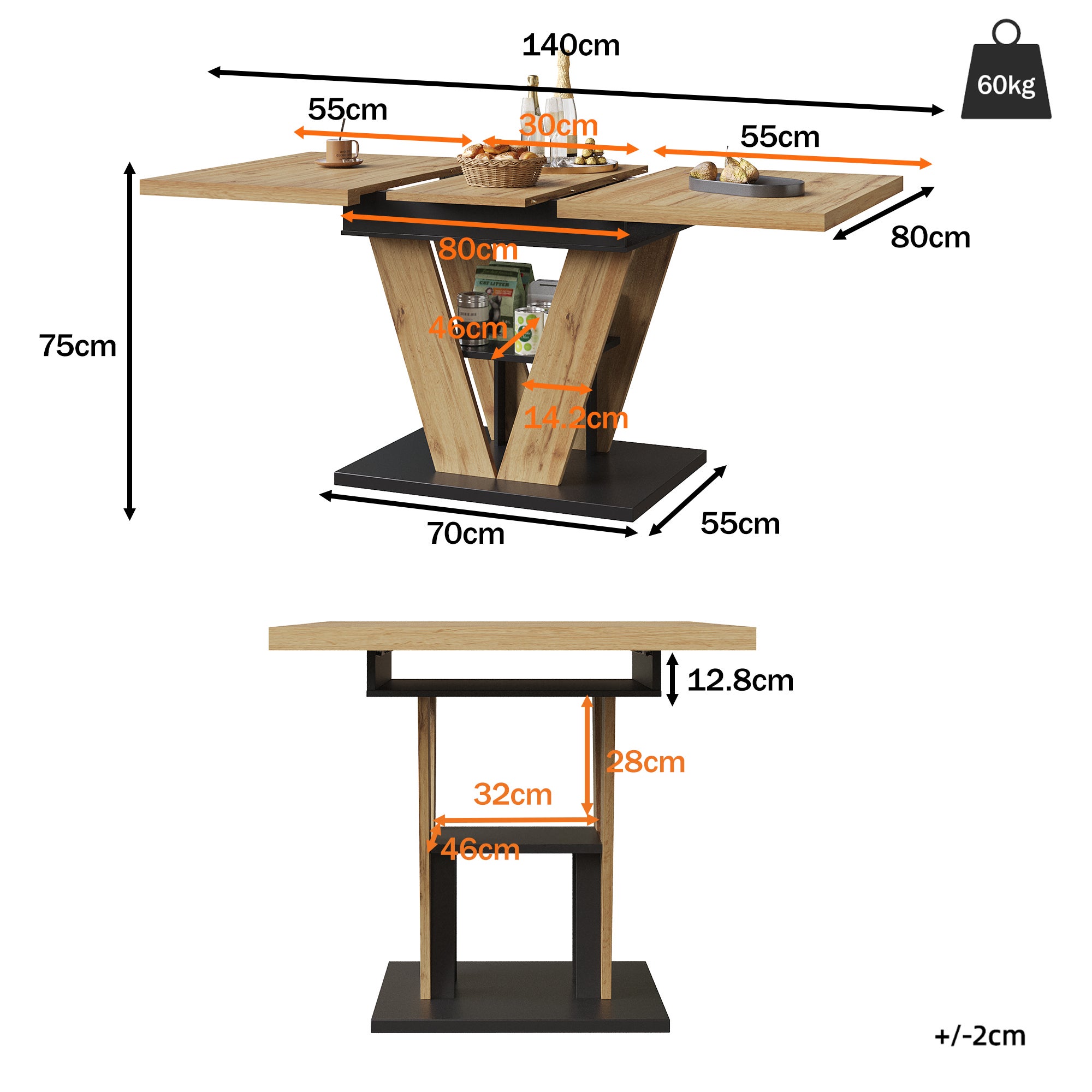 Tavolo da pranzo estensibile 110/140x80x75 cm - Per 6 persone - MDF + metallo - Naturale - 5