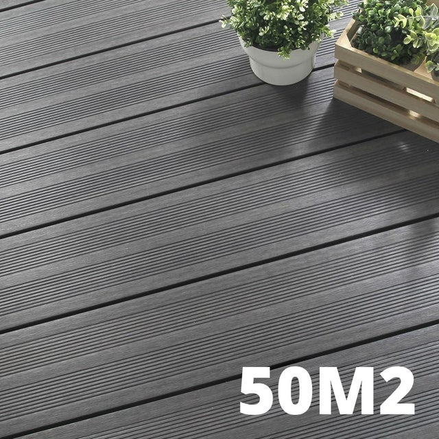 Kit Terrasse Composite ATLANTA 50m² - 152 Lames de Terrasse (220 x 14.5 x 2.25 cm) - Platinium - Garantie 15 ans - Fixation par Clips