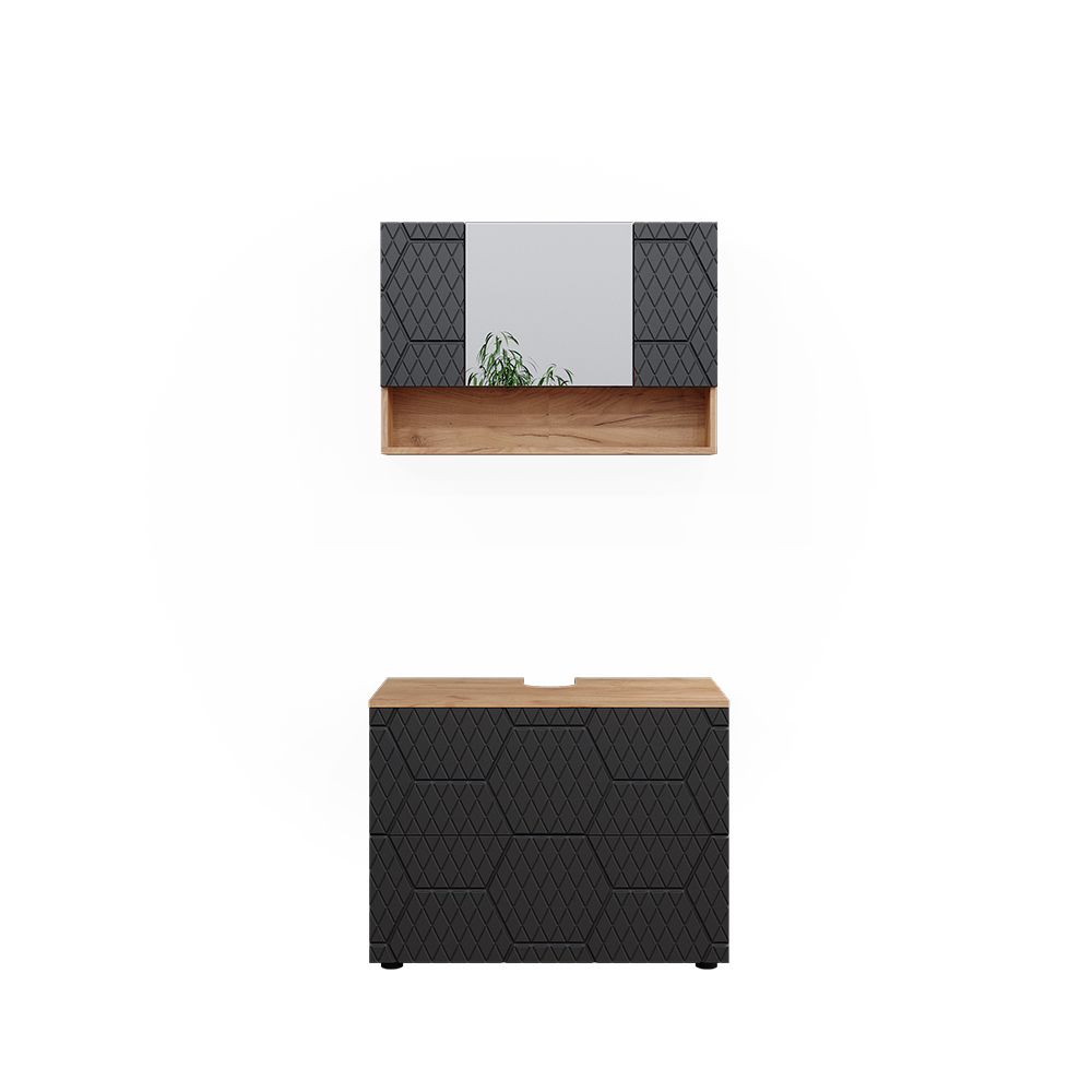 Vicco Zestaw mebli łazienkowych Irma, Antracyt o strukturze plastra miodu, 2 części, podstawa 80 cm