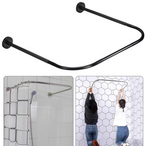 Misounda Asta Per Tenda da Doccia a Forma di L Senza Foratura Estensibile Acciaio Inossidabile Bastone Tenda Doccia Angolare 70-100 × 110-170 cm Con 18 Anello per Tende,per Bagno Camerino -Nero