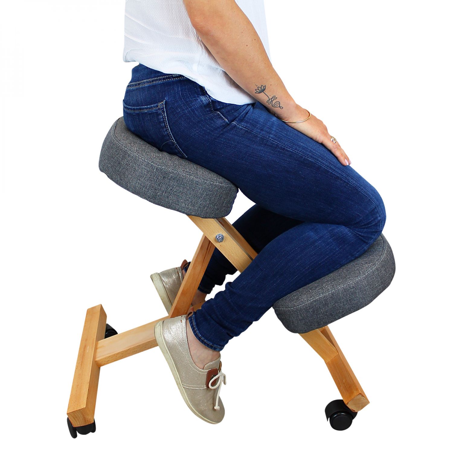 Tabouret, chaise ergonomique, siège assis genoux en bois pliable et réglable - Gris - 5