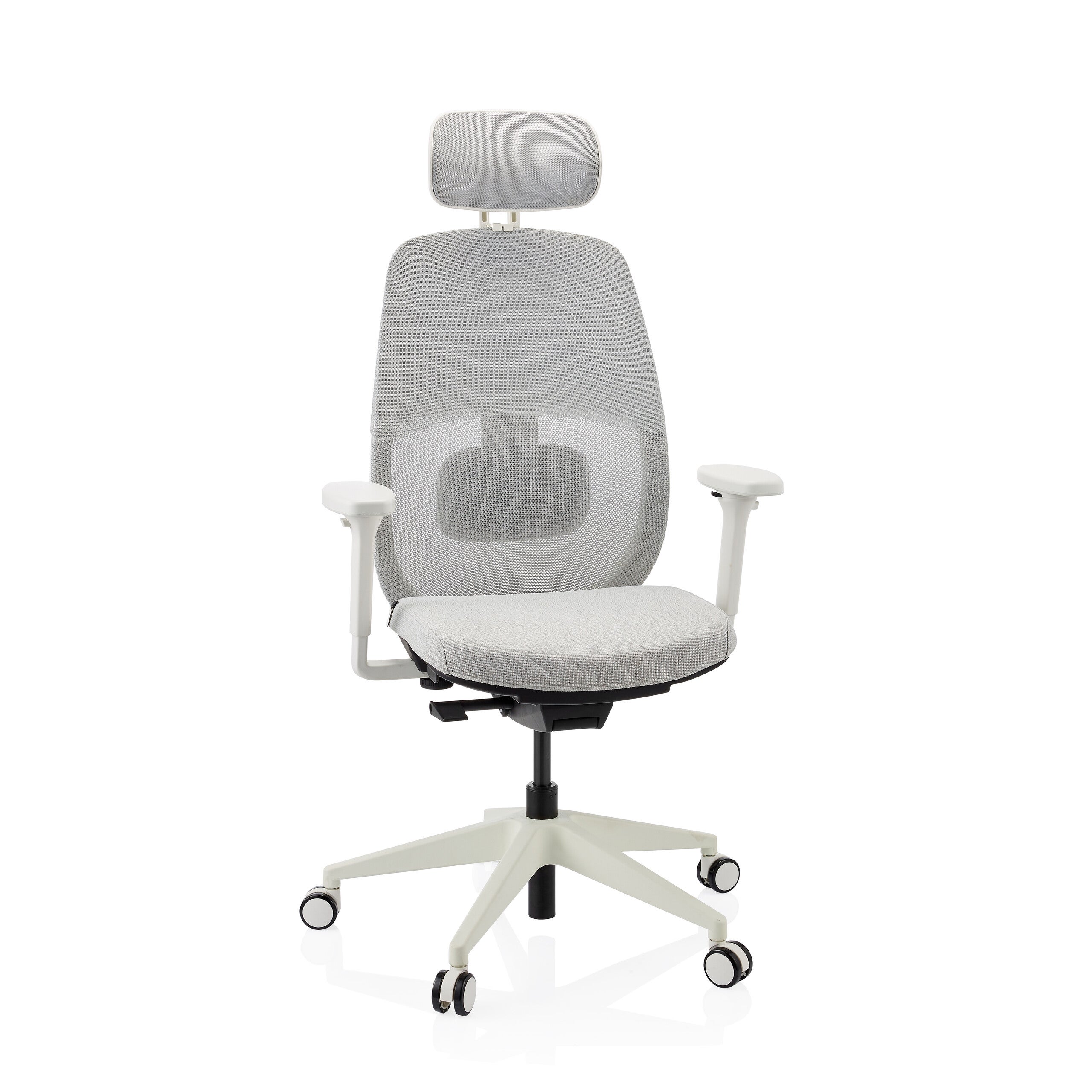 Ergonomiczne krzes?o biurowe Skandis Pro z zag?ówkiem szare / bia?a podstawa hjh OFFICE