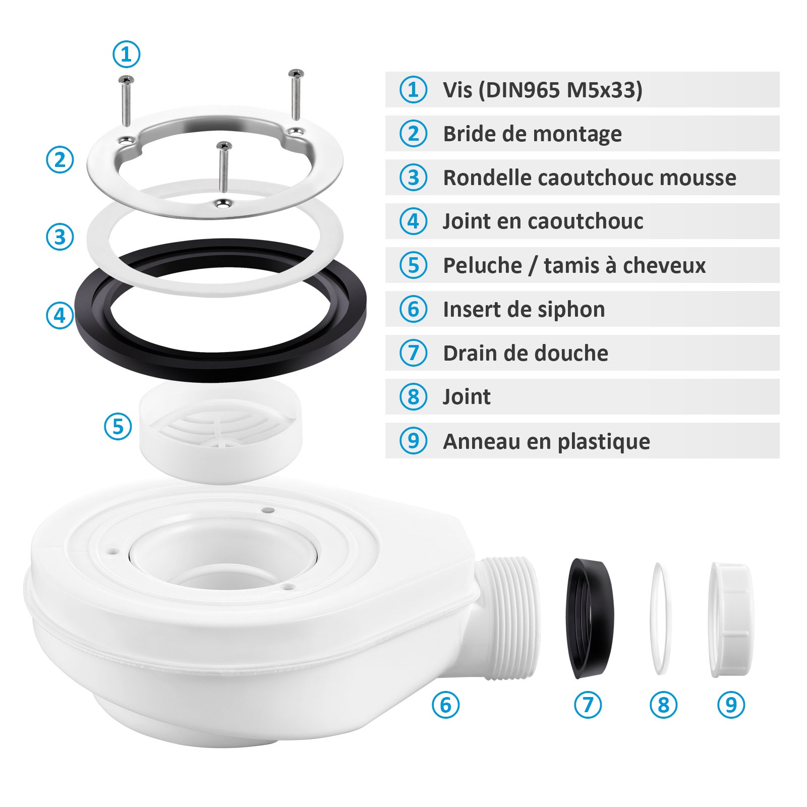 Heilmetz Receveur de Douche 90x90 cm Blanc Carré Ultra Plat en Résine Effet Pierre Antidérapant, avec bonde - 6