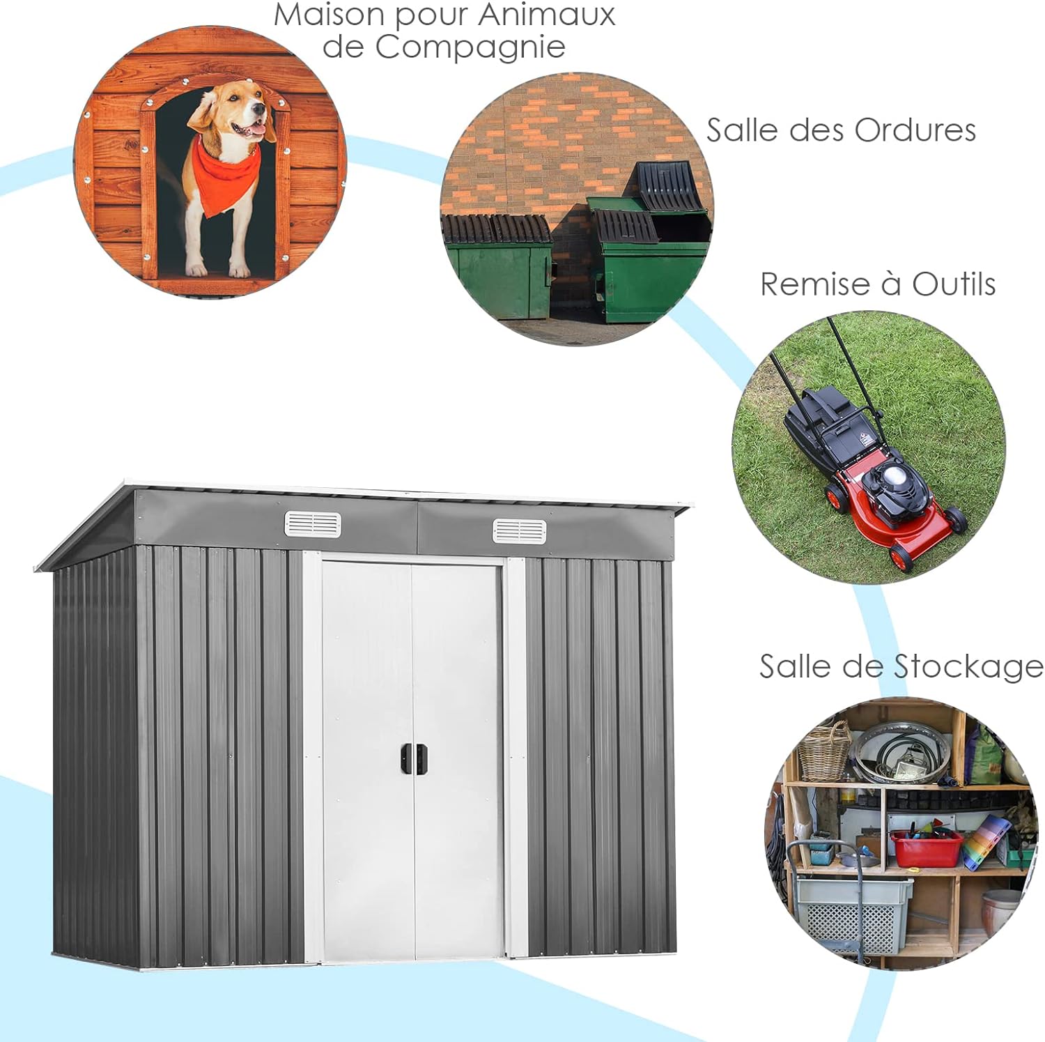 2.97M² Abri de Jardin en Métal,Cabane à Outils en Tôle Galvanisée,Remise de Jardin avec Porte Coulissante,Bouches d'Aération,238x131x181cm - 7