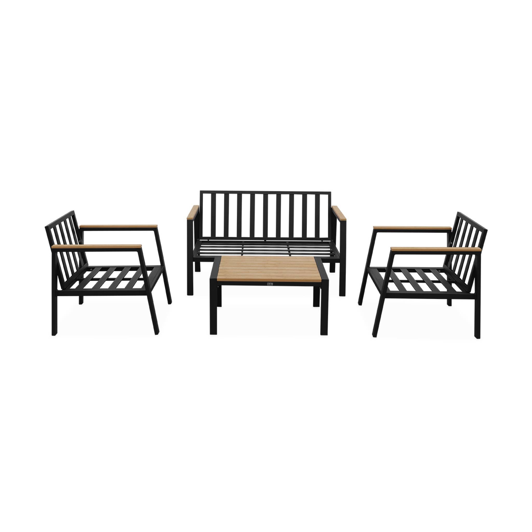 Salon de jardin Casoria. gris foncé. aluminium et polywood 4 places. 1 canapé. 2 fauteuils. 1 table basse - 8