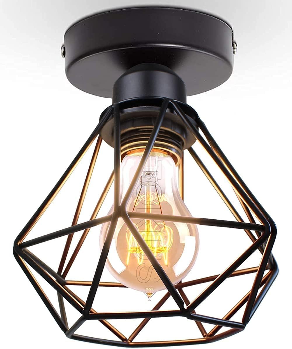 Przemysłowa Lampa Sufitowa Vintage Oprawa E27 Retro Żyrandol Wiszący Metalowa Klatka Ø160mm Oświetlenie Sufitowe do Salonu Kuchni Sypialni