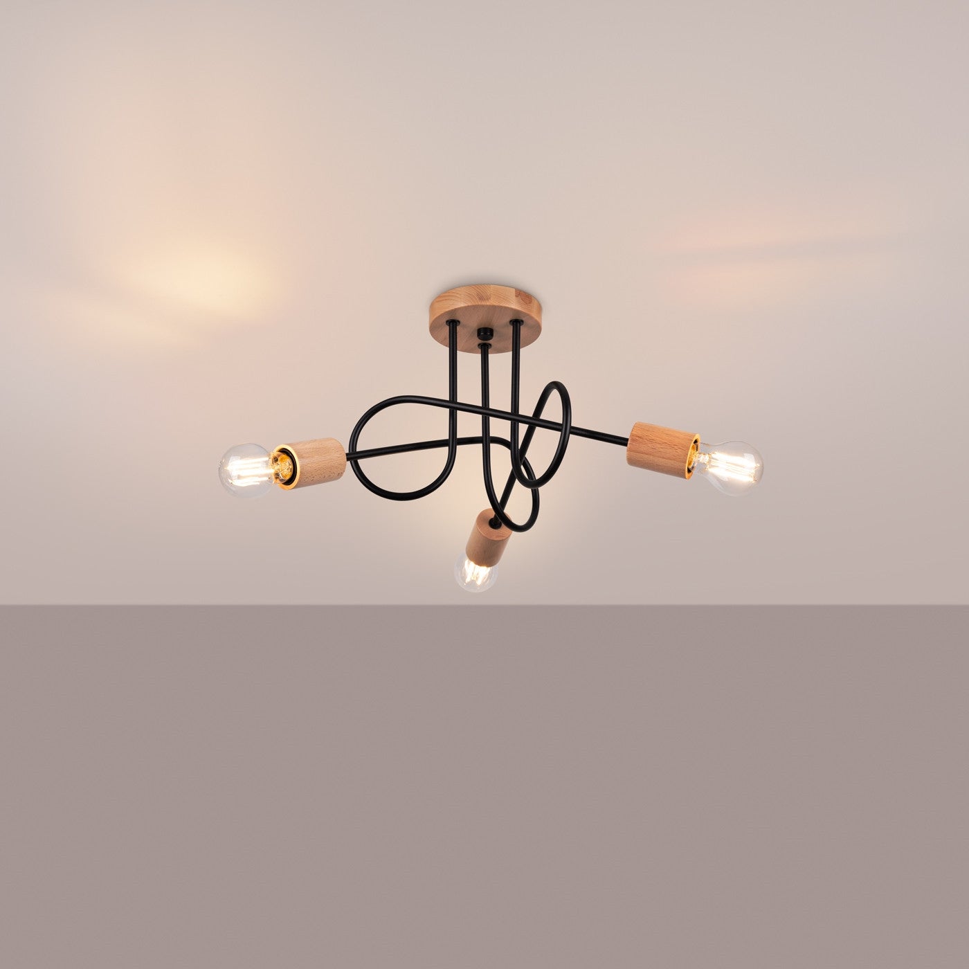 Lampa sufitowa wisząca Ember czarna-naturalne drewno 3xE27x15W wym: 26 x 14 x 56 cm metal Sollux Lighting - 3