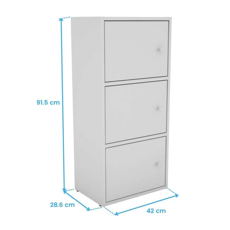 Estantería Salón Plea, Mueble Organizador Comedor Blanco mate 1 armario 3 puertas y 1 estantería 3 niveles de estantes Melamina 42x184x29 cm - 5