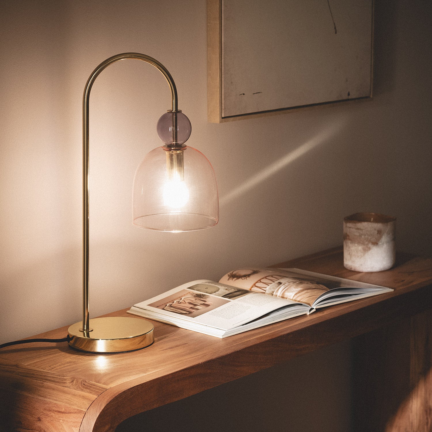 Ledkia Lámpara de Mesa Metal y Cristal Baudelaire Rosa - 2