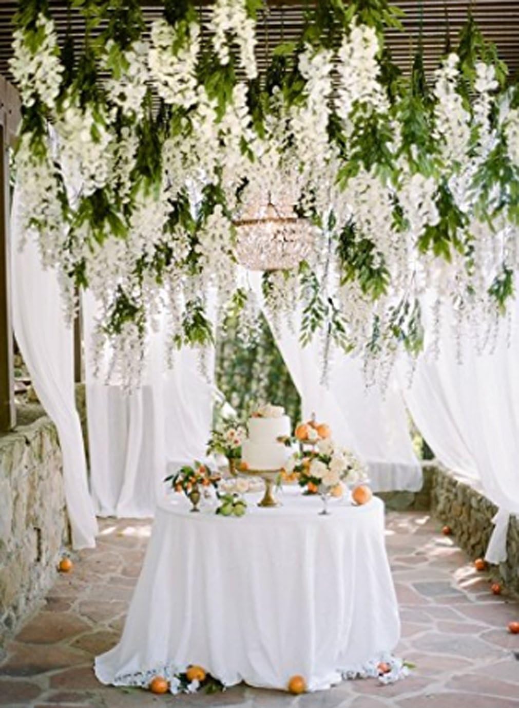 2 m de fleurs artificielles en soie, glycine, lierre, feuilles vertes, guirlande de vigne à suspendre pour fête de mariage, maison,lot de 2, blanc - 3
