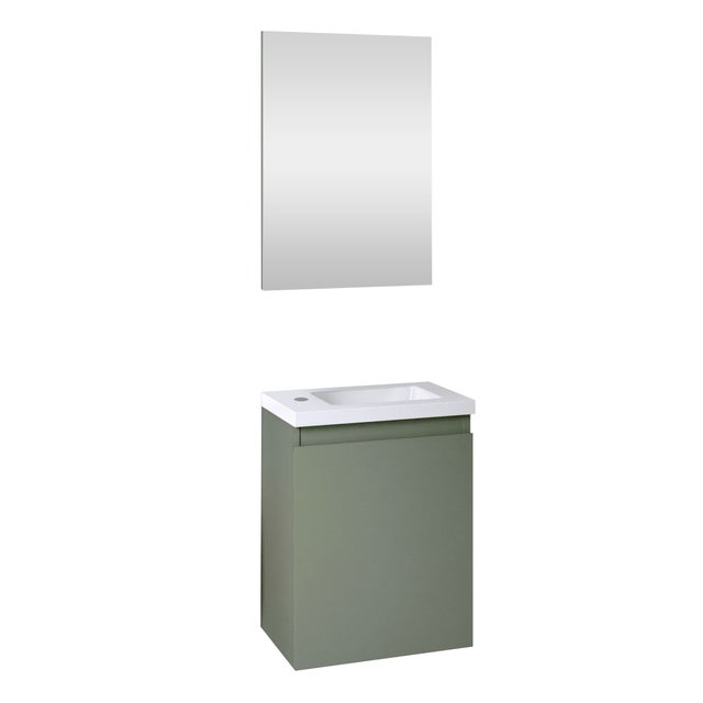 Ensemble meuble lave-mains avec miroir PORTO PACK - vert de gris - L40 x H51 x P25 cm