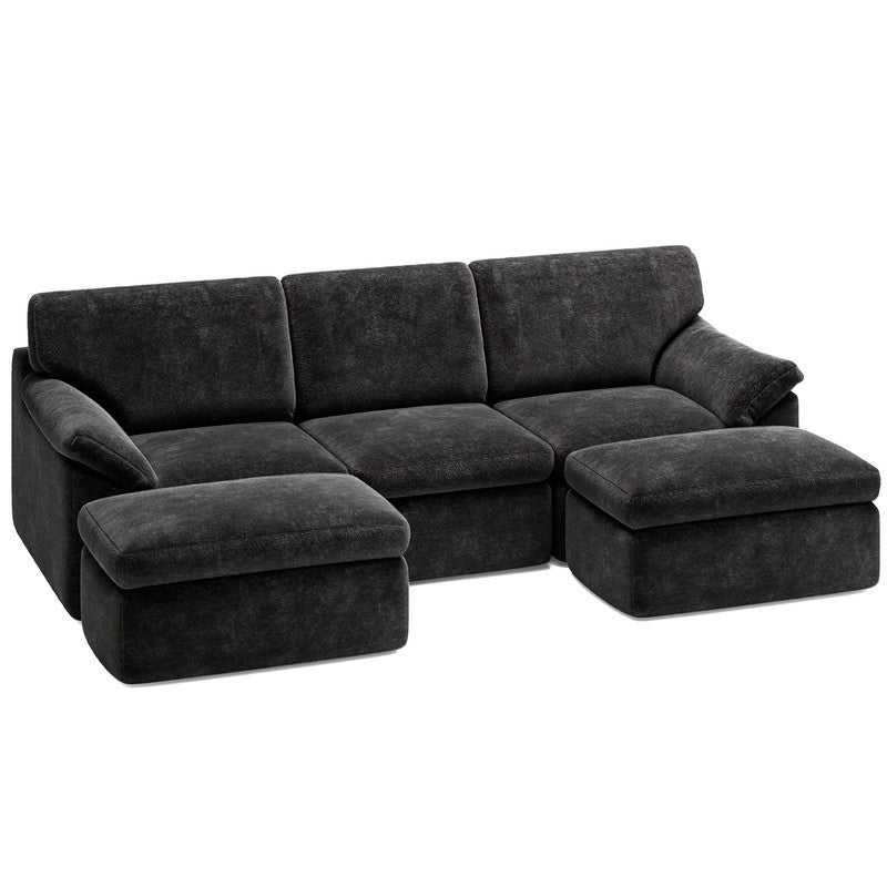 Sofa modułowa RATTANTREE bezramowa 240 x 140 x 65 cm z wyjmowanym pufem, sofa w kształcie litery U, idealna do salonu, 3-osobowa, ciemnoszara