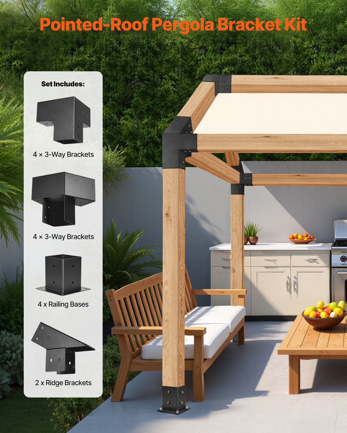 Kit Pergola 14 Pièces,VEVOR Connecteurs Toit Pointu 3/4 Voies + Bases,pour Poutres 4x4