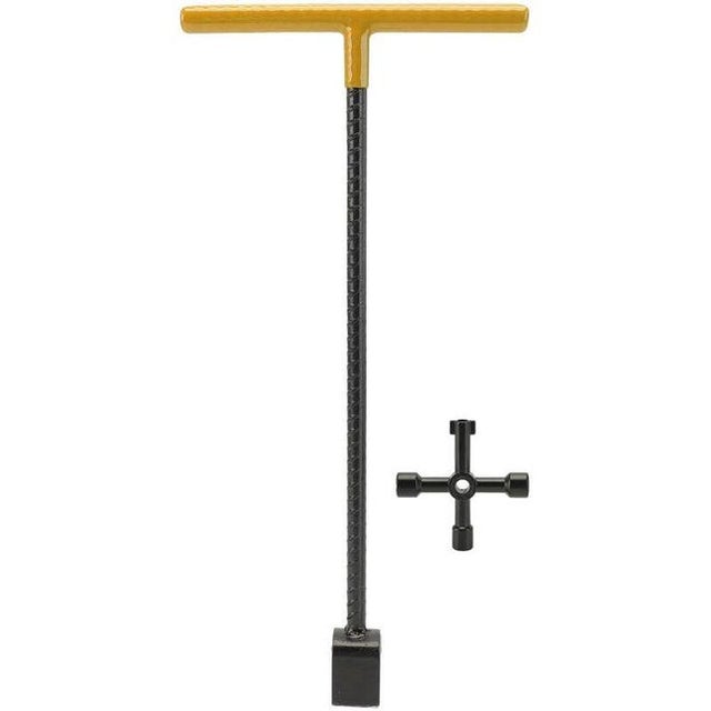 Clé à clé multifonctionnelle en T pour compteur d'eau en acier avec outil utilitaire à 4 voies pour robinets de vannes jaune