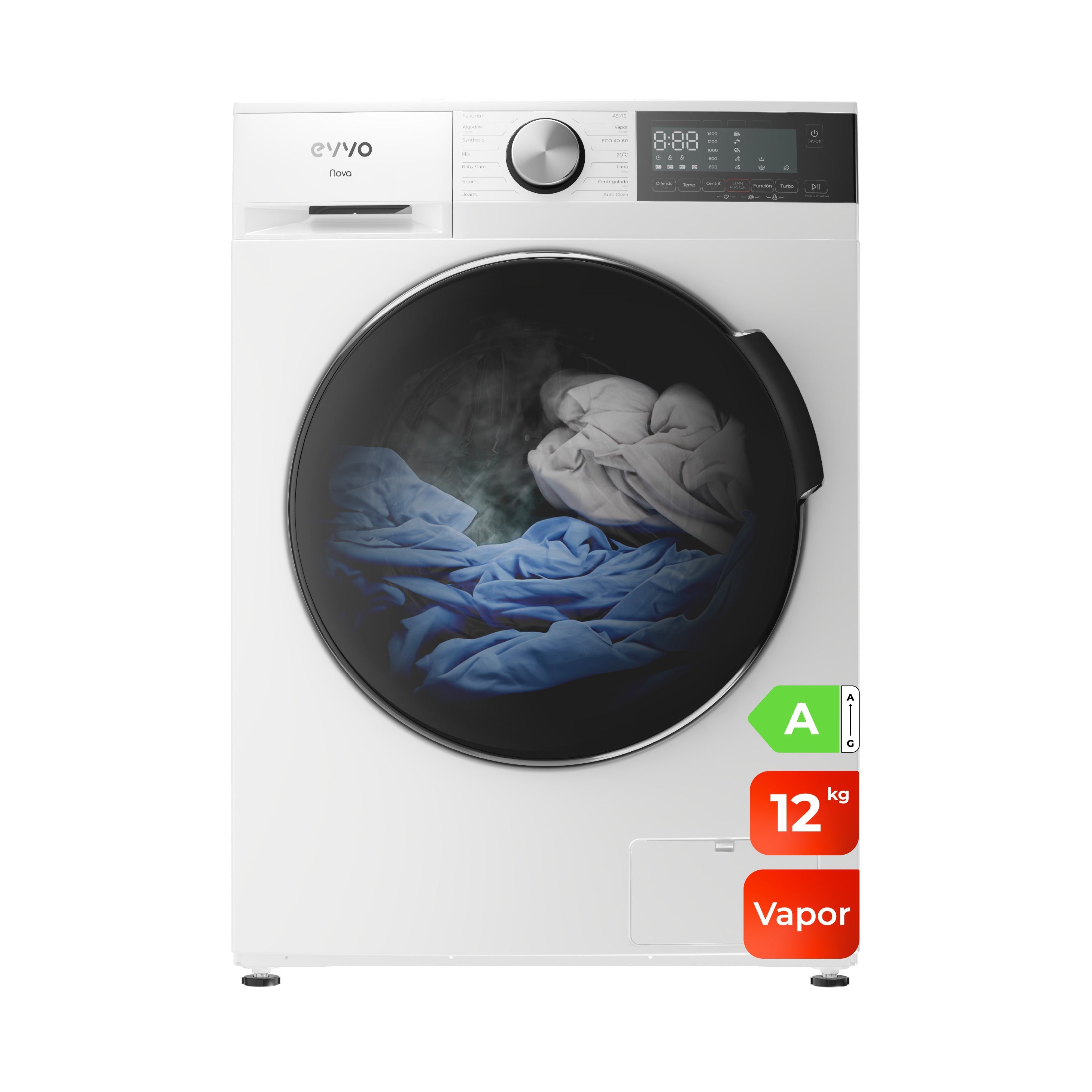 Evvo Blanco Lavadora De Carga Frontal Nova 12Kg/1350Rpm A - Imagen 3