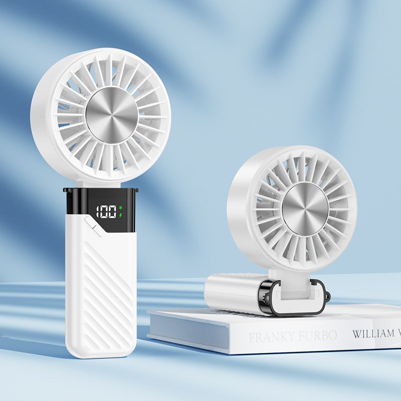 Wentylator składany ładowany przez USB - 5000 mAh, przenośny, 5 prędkości, cyfrowy wyświetlacz LED, idealny na wycieczki i w podróży, biały