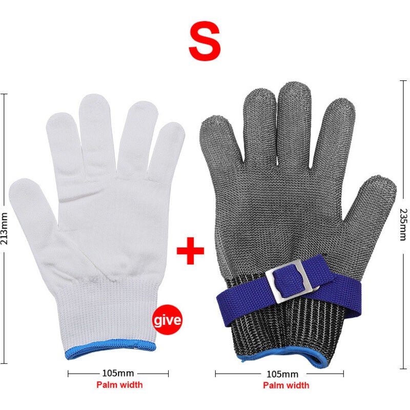 Gants de boucher, cotte de mailles, acier inoxydable, résistants aux coupures, bleus, haute performance, niveau de protection 5, taille M - 4