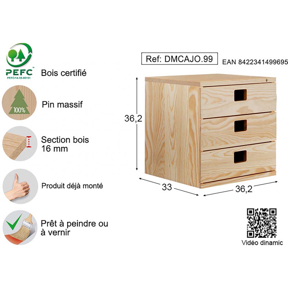 CAJONERA MODULAR 3 CAJONES 36X33X36cm- - 3