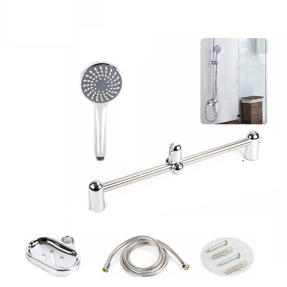 POMMEAU DE DOUCHE COULISSANT ATSTA, POIGNÉE DE DOUCHE CHROMÉE, TUBE DE ...
