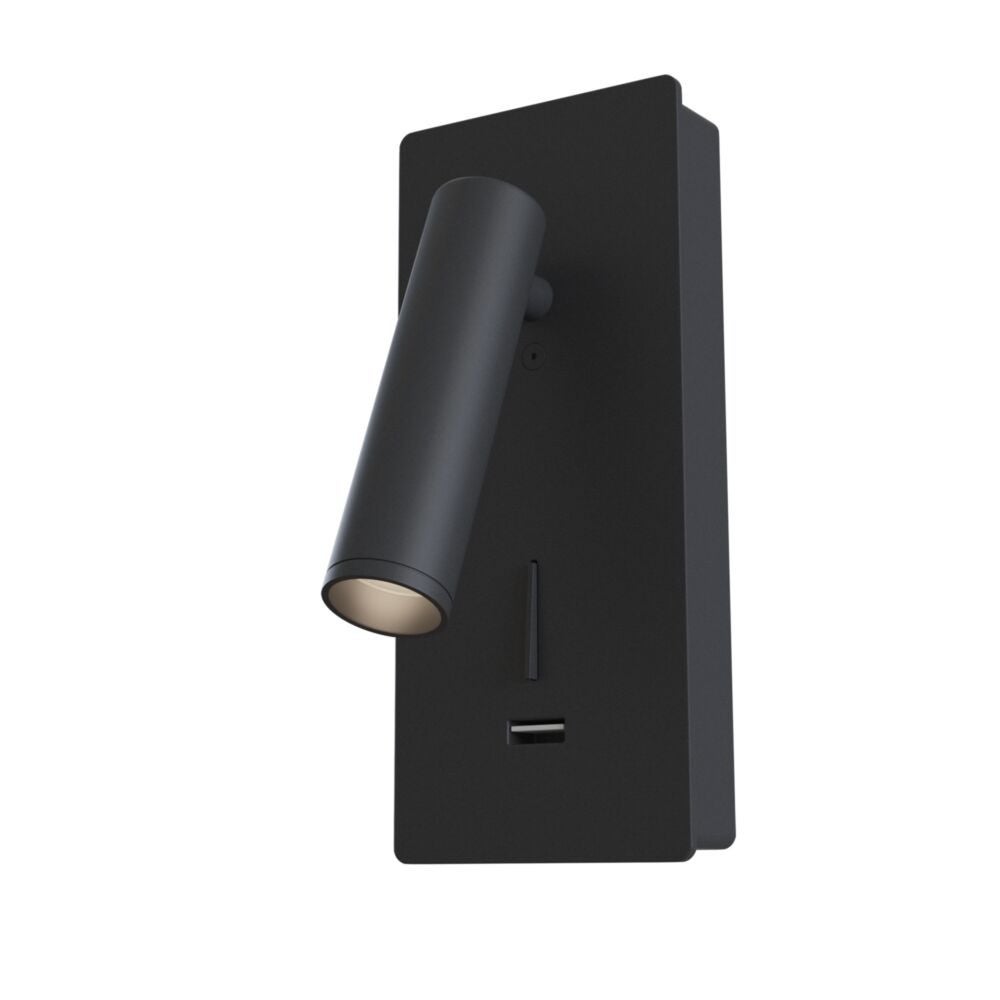 Kinkiet ścienny Mirax czarny LED 3W 3000K 250lm do sypialni z ładowarką USB wym: 18,6 x 6,5 x 7 cm metal IP20 Maytoni